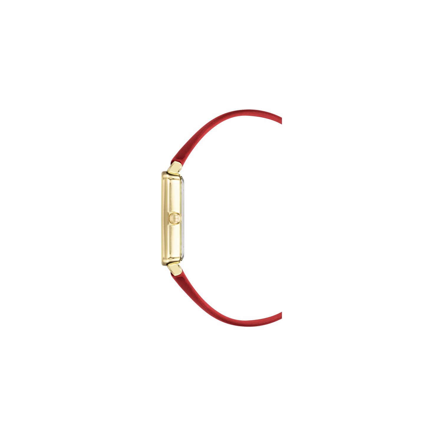 Anne Klein Ladies 26mm Gold-Tone Rectangular Watch with Light Champagne Dial and Red Vegan Leather Strap