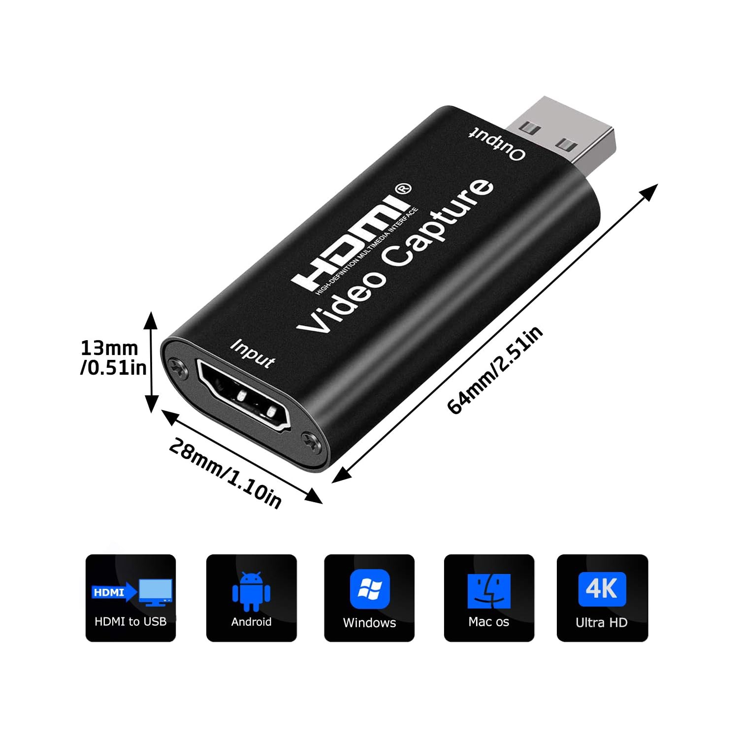 Carte de saisie vidéo HDMI 4K, carte de saisie vidéo Cam Link, adaptateur de saisie audio HDMI à USB 2,0 pour la diffusion en continu, la diffusion