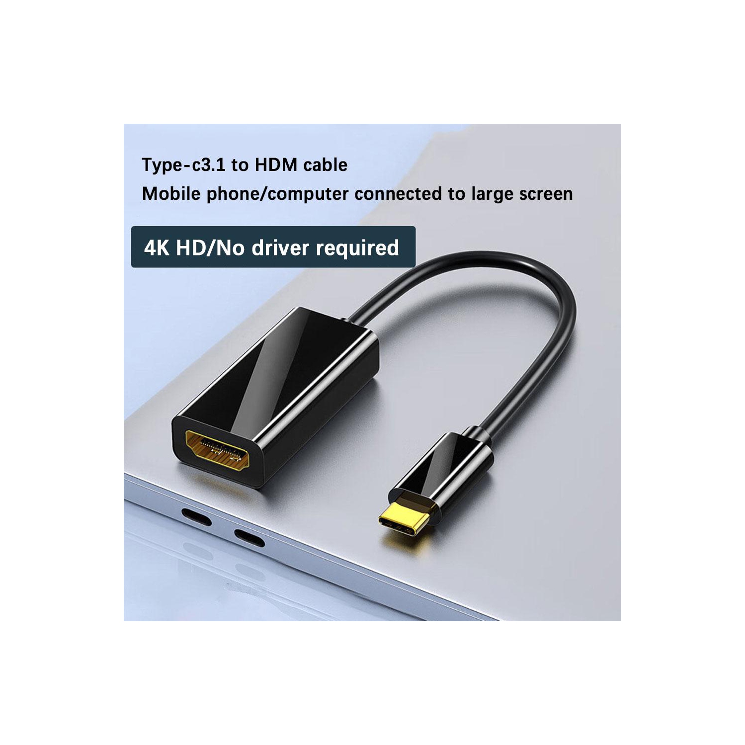 Convertisseur USB C à HDMI Adaptateur de câble HD 4K USB 3,1 pour les portables, les ordinateurs, les téléviseurs, les téléphones et les tablettes