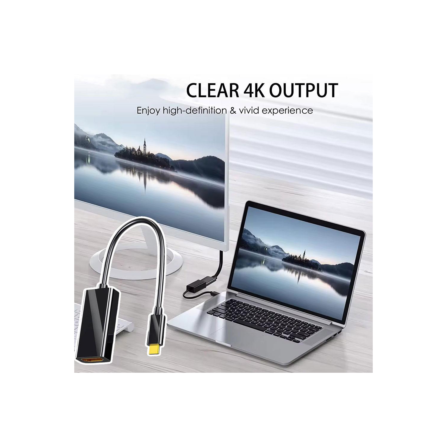 Convertisseur USB C à HDMI Adaptateur de câble HD 4K USB 3,1 pour les portables, les ordinateurs, les téléviseurs, les téléphones et les tablettes