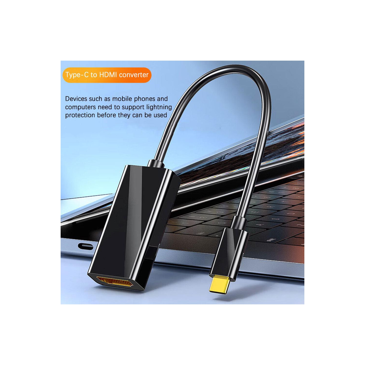 Convertisseur USB C à HDMI Adaptateur de câble HD 4K USB 3,1 pour les portables, les ordinateurs, les téléviseurs, les téléphones et les tablettes