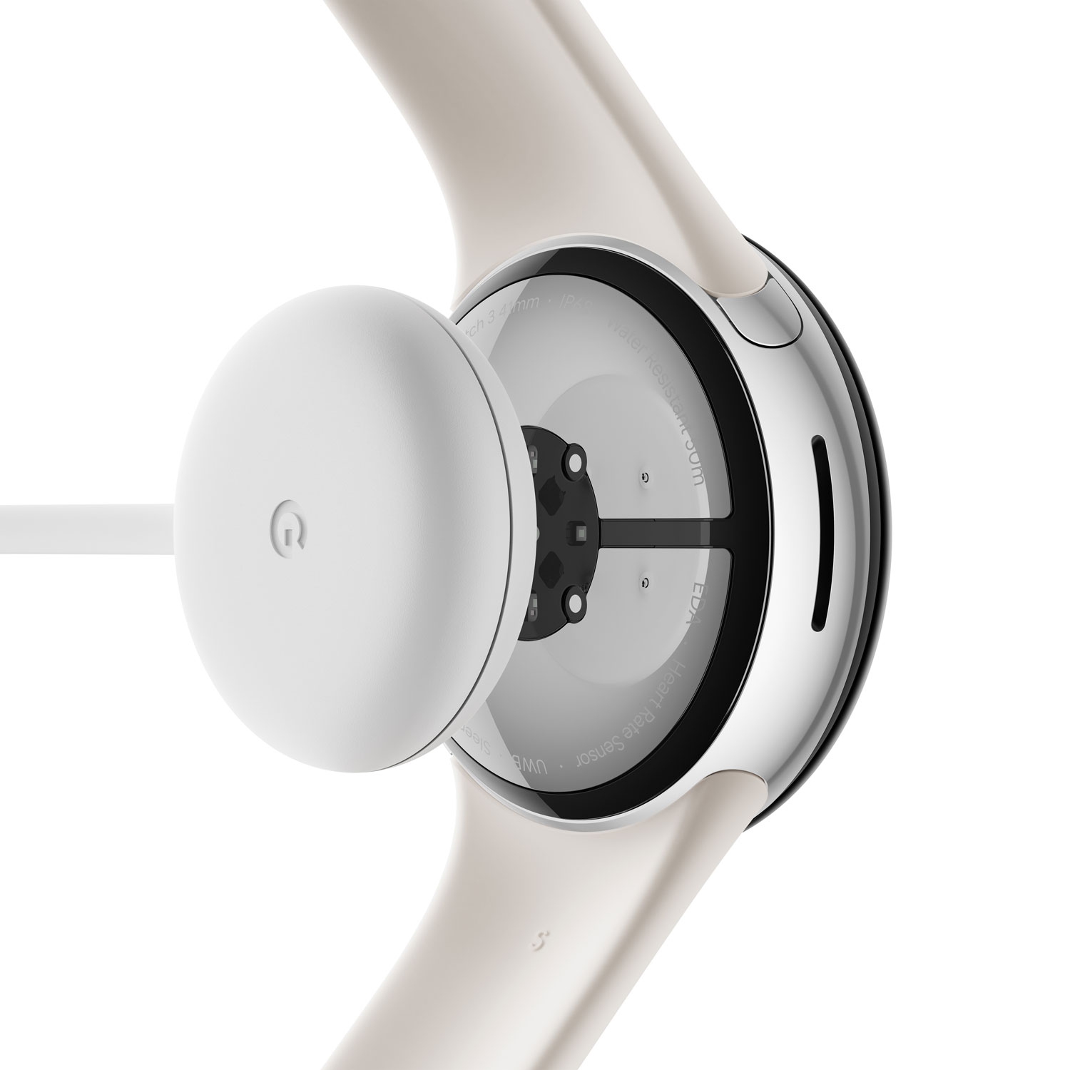 Boîte ouverte - Pixel Watch 3 41&nbsp;mm de Google avec boîtier en aluminium argenté poli et bracelet sport porcelaine