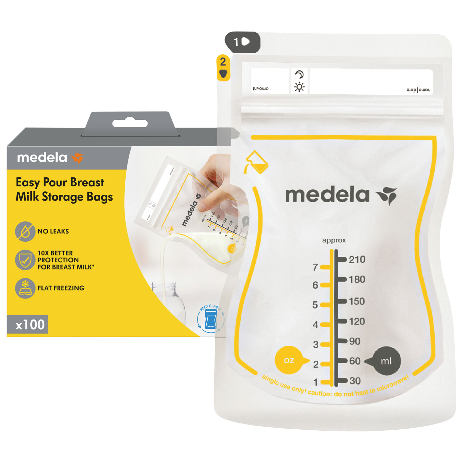 Medela Easy Pour 7 oz. Breast Milk Storage Bags - 100 Pack