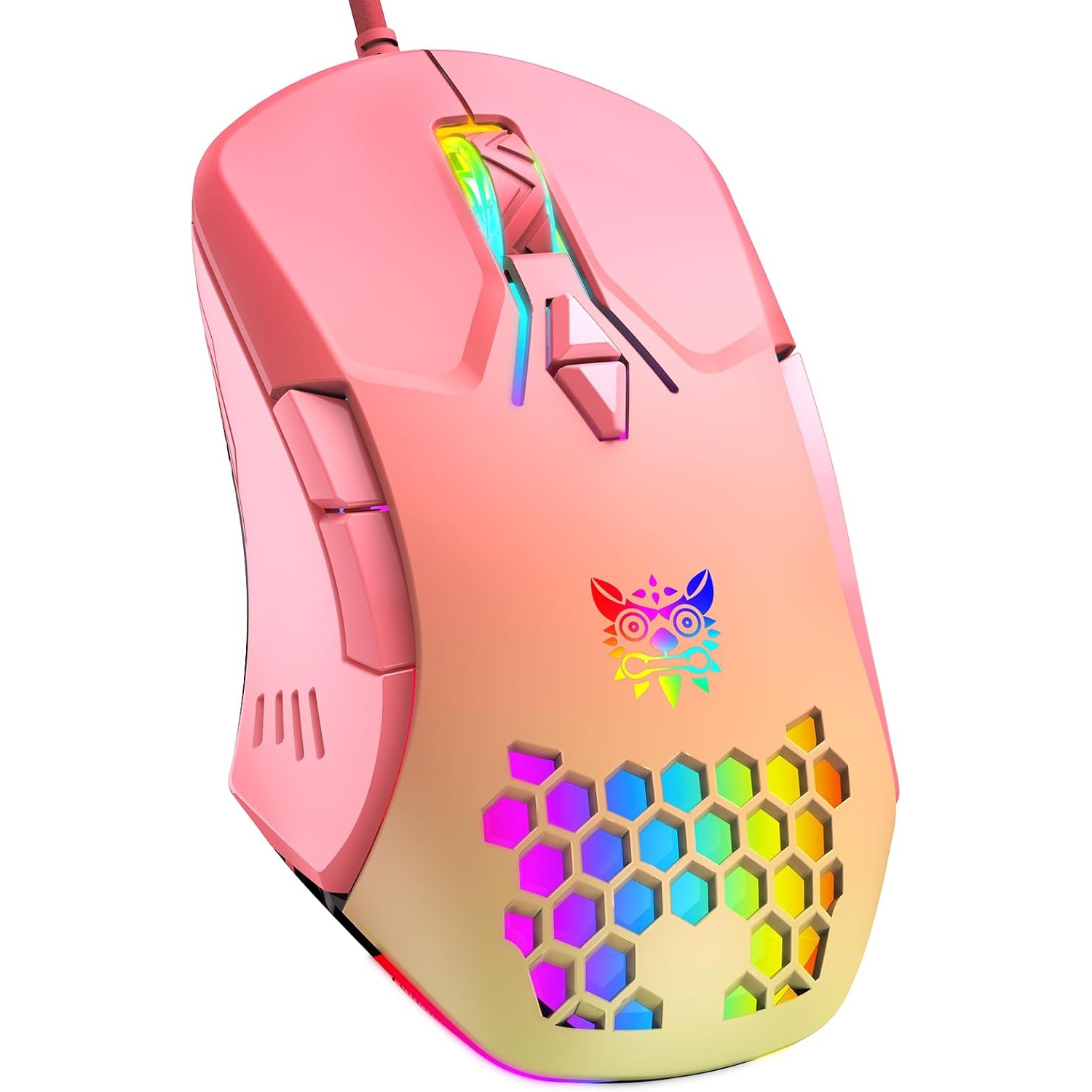 Gaming Mouse, Wired PC Entry Level Mouse with RGB Backlit, Optical Laptop Office Mouse, Computer Gamer Mouse for Windows/Mac/Linux/Chrome, Honey Pink