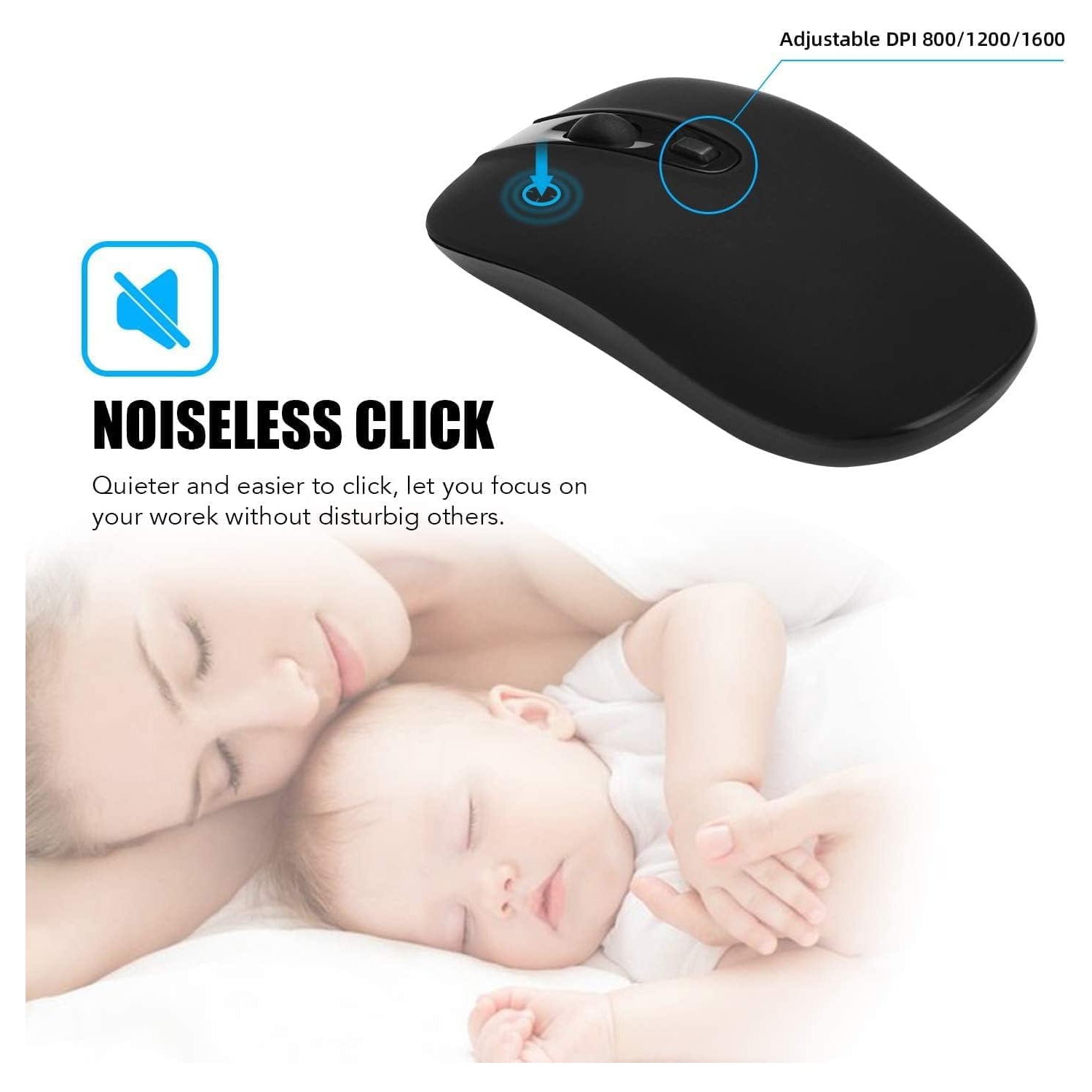 Wireless Computer Mouse, 2.4G Slim Cordless Mouse for Laptop Ergonomic Optical with Nano Receiver USB Mouse for Laptop, Deskbtop, MacBook, Battery