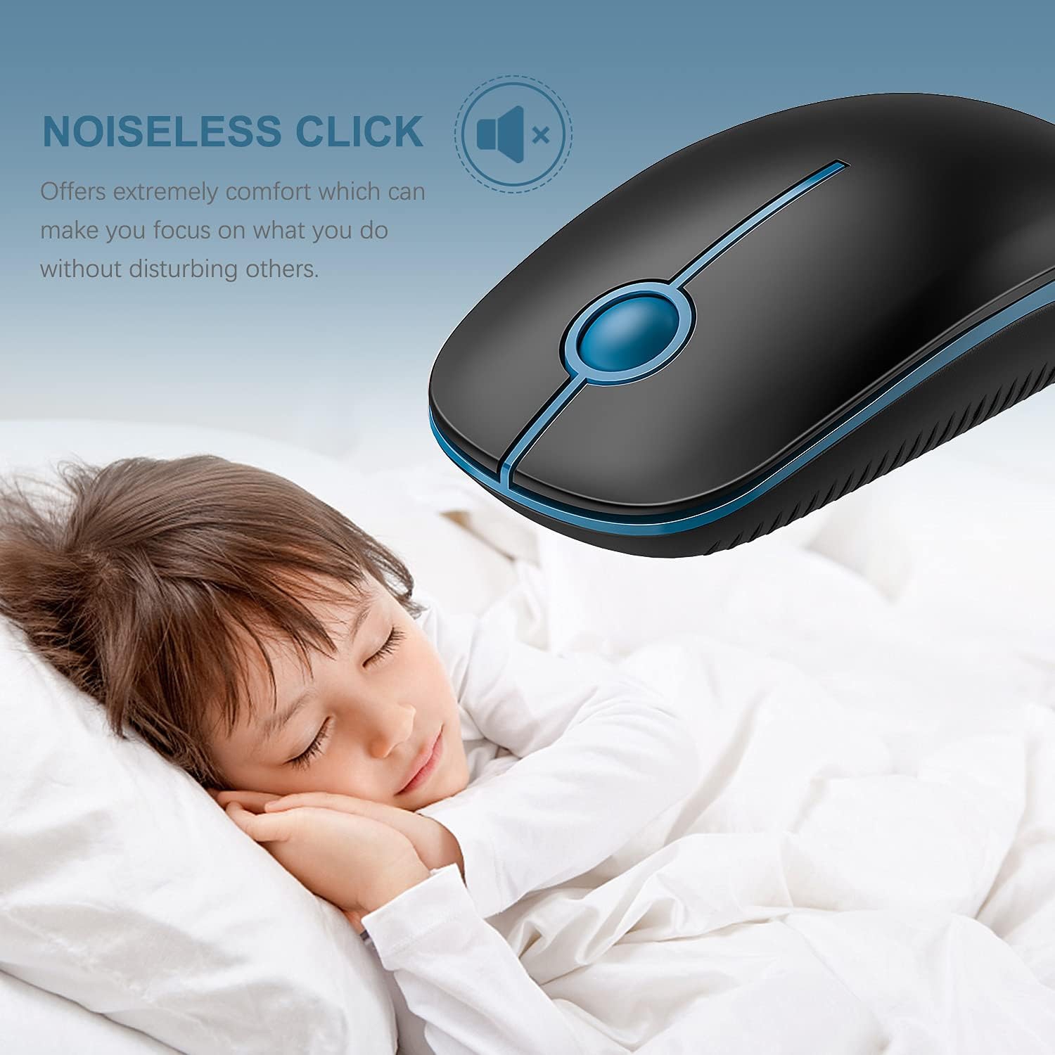 Wireless Mouse,2.4G Slim Portable Computer Mice with Nano Receiver for Computer, Notebook, Laptop, Black and Sapphire Blue