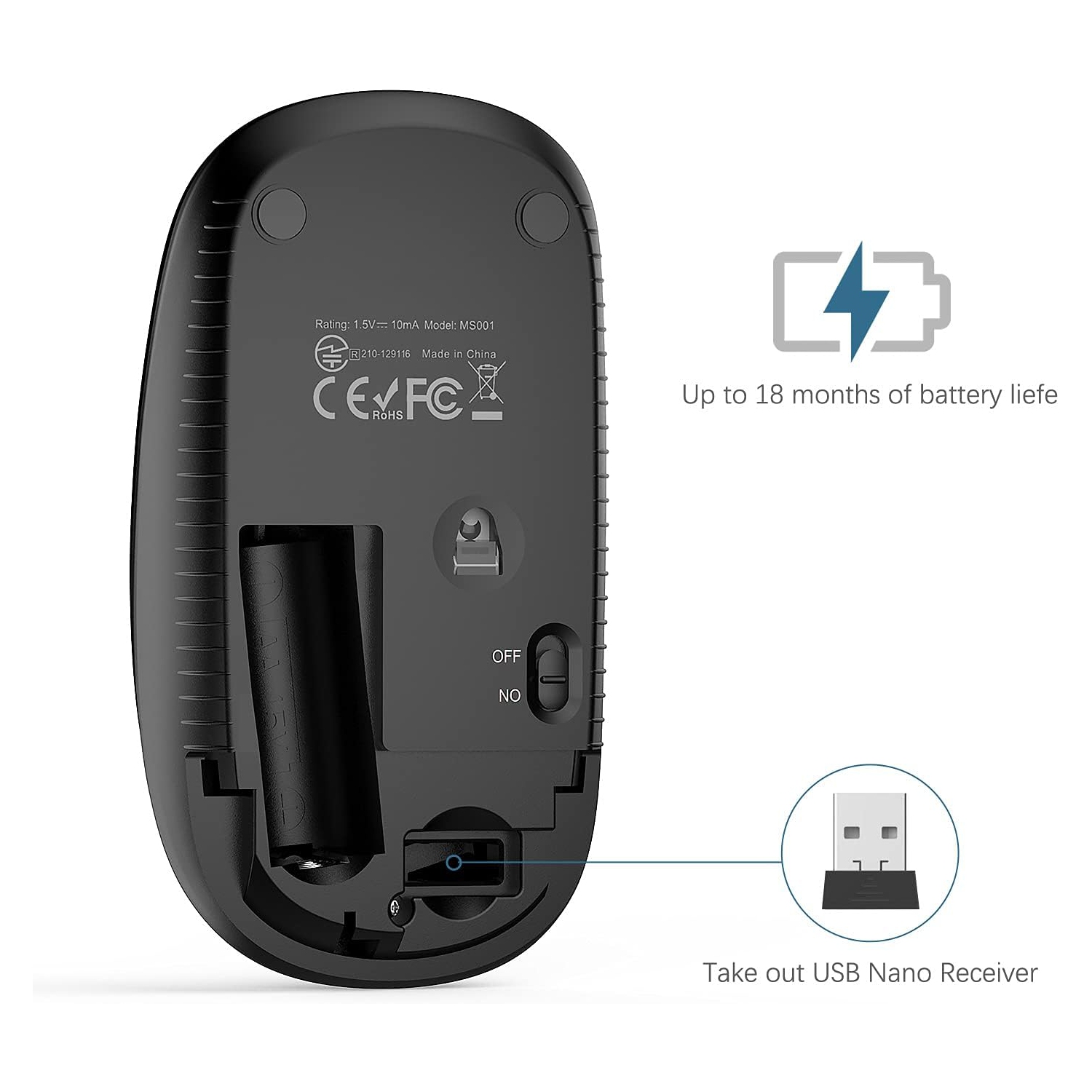 Wireless Mouse,2.4G Slim Portable Computer Mice with Nano Receiver for Computer, Notebook, Laptop, Black and Sapphire Blue