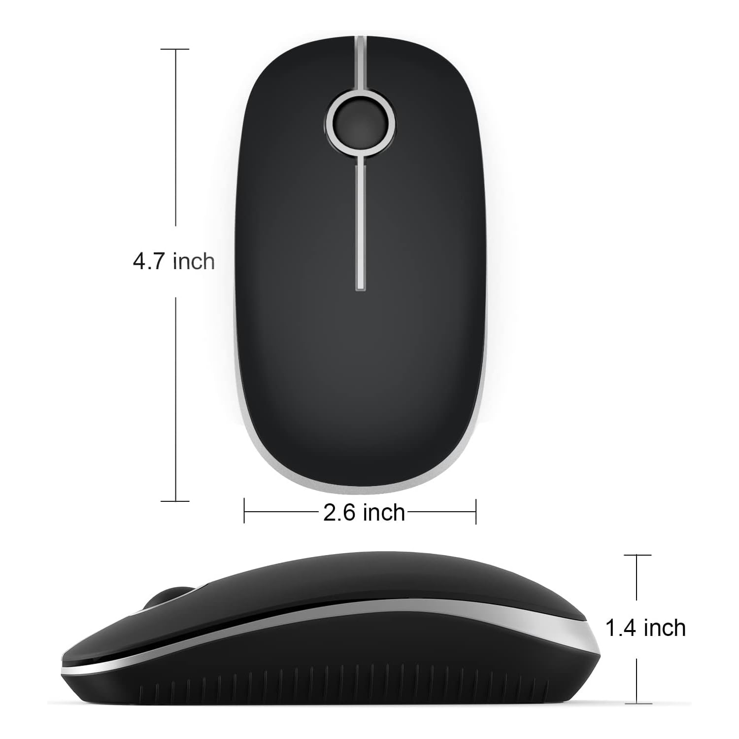 Wireless Mouse,2.4G Slim Portable Computer Mice with Nano Receiver for Computer, Notebook, Laptop, Black and Silver