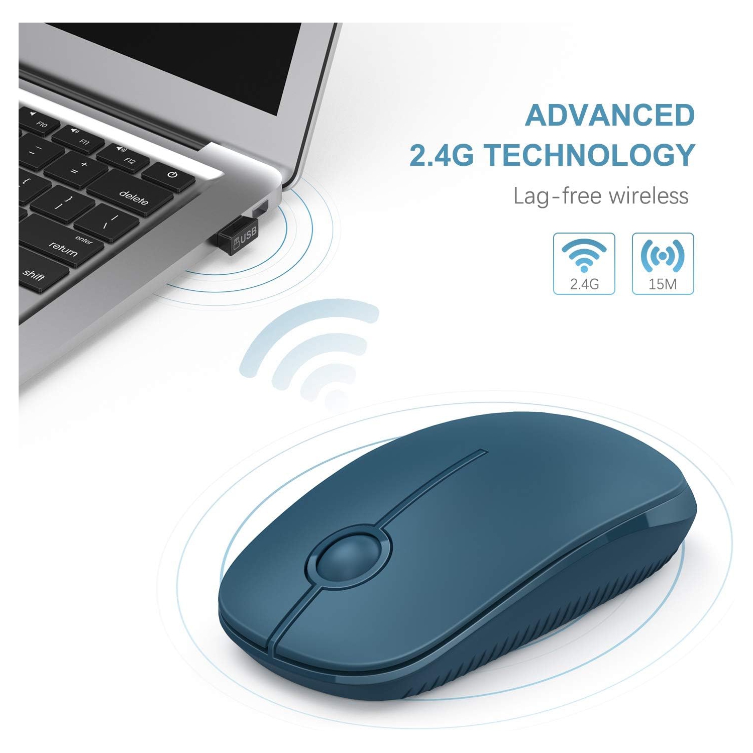 Wireless Mouse,2.4G Slim Portable Computer Mice with Nano Receiver for Computer, Notebook, Laptop, Sapphire Blue