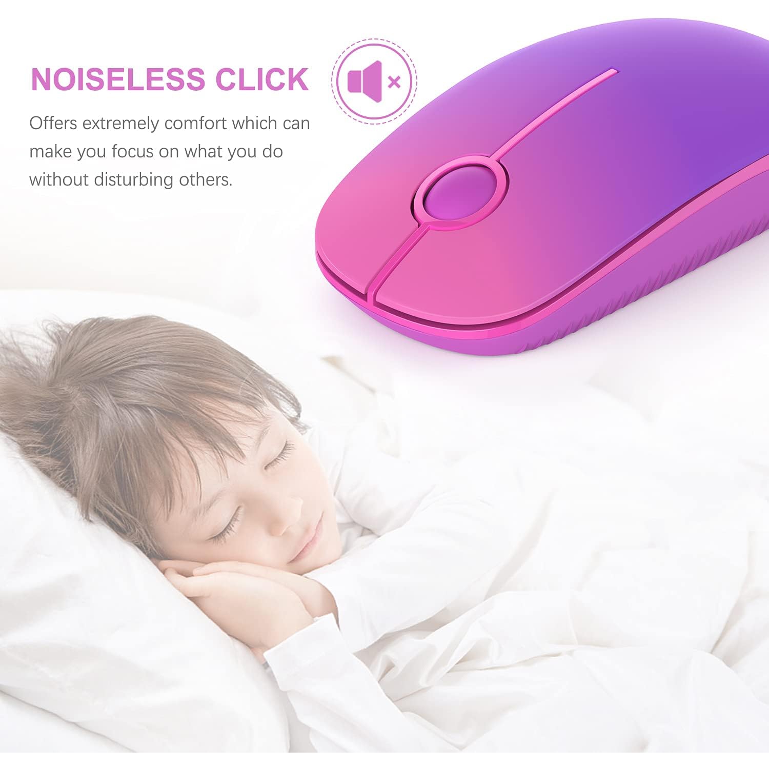 Wireless Mouse,2.4G Slim Portable Computer Mice with Nano Receiver for Computer, Notebook, Laptop, Gradient Purple