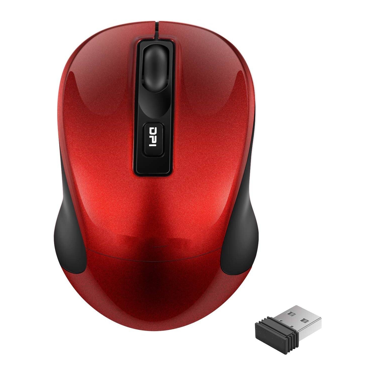 Wireless Mouse, 2.4G Portable Slim Cordless Mouse Less Noise for Laptop with 4 Buttons, AA Battery Included, USB Mouse for Laptop, Deskbtop, Red