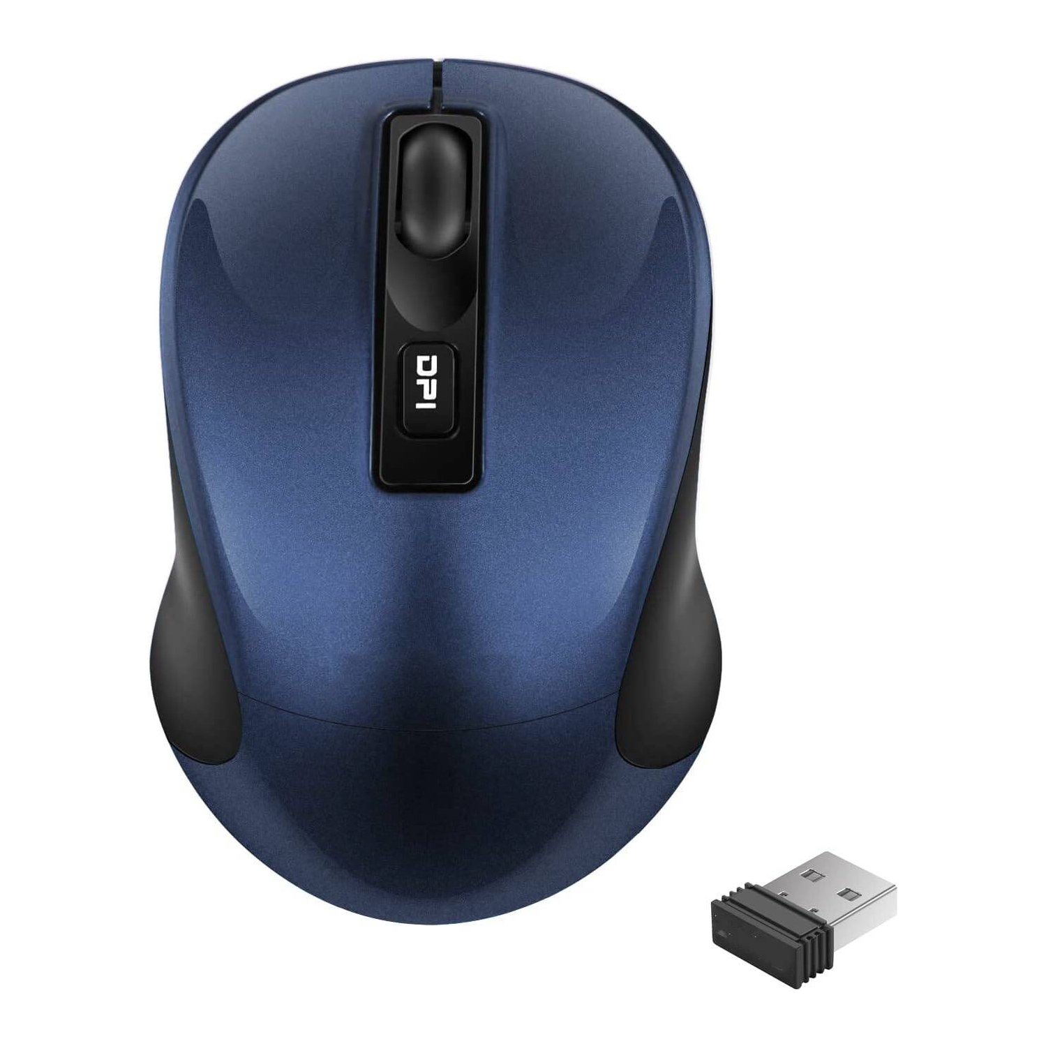 Wireless Mouse, 2.4G Portable Slim Cordless Mouse Less Noise for Laptop with 4 Buttons, AA Battery Included, USB Mouse for Laptop, Deskbtop, Blue