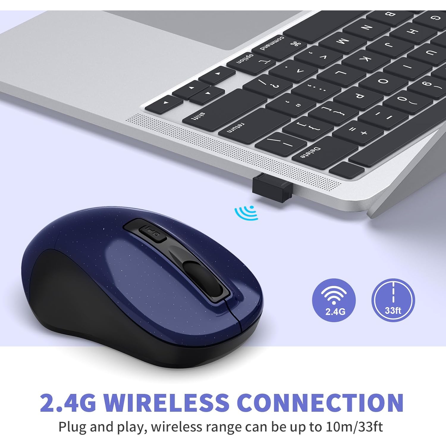 Wireless Mouse, 2.4G Portable Slim Cordless Mouse Less Noise for Laptop with 4 Buttons, AA Battery Included, USB Mouse for Laptop, Deskbtop, Blue