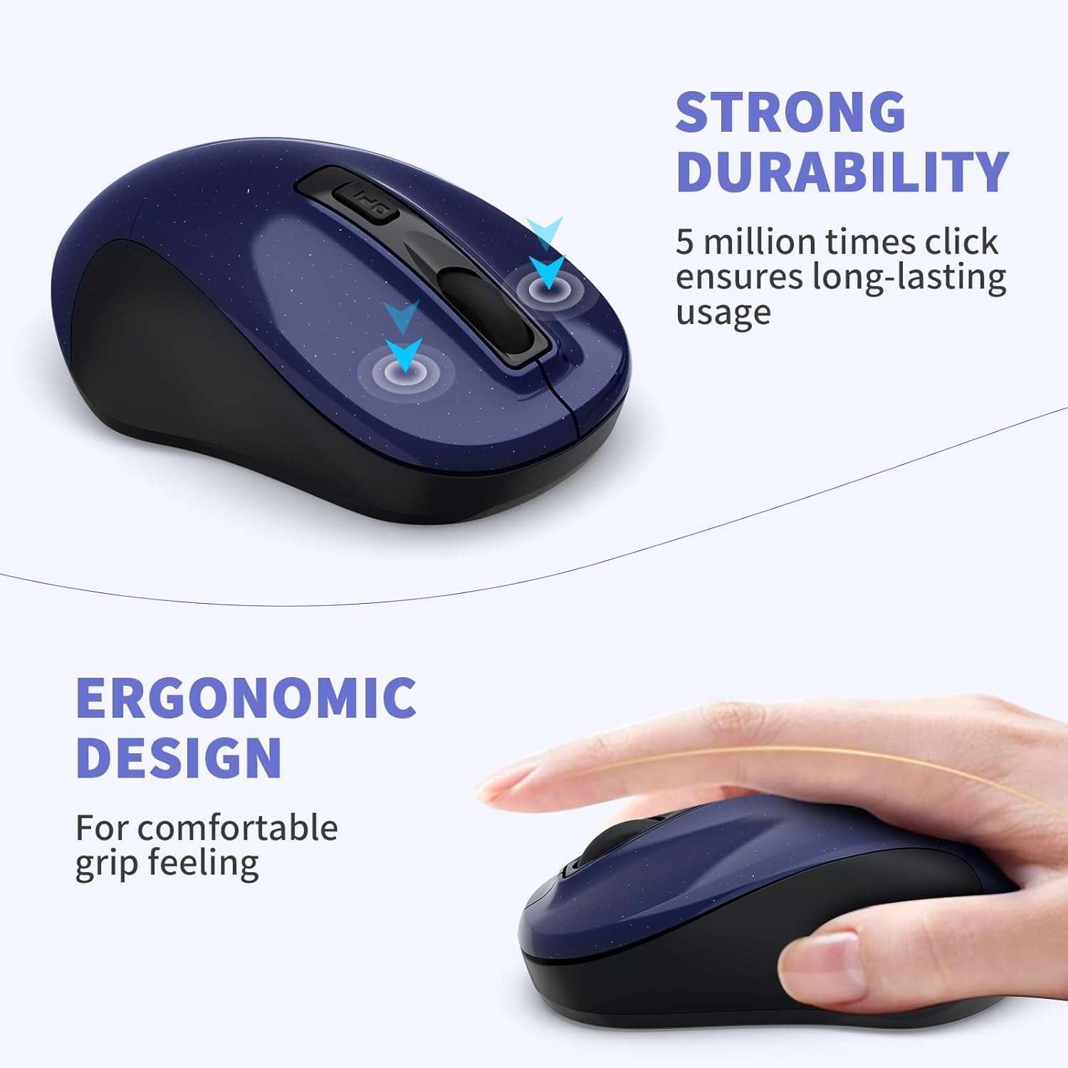 Wireless Mouse, 2.4G Portable Slim Cordless Mouse Less Noise for Laptop with 4 Buttons, AA Battery Included, USB Mouse for Laptop, Deskbtop, Blue