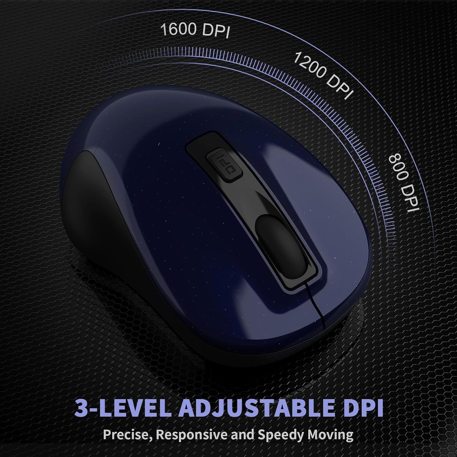 Wireless Mouse, 2.4G Portable Slim Cordless Mouse Less Noise for Laptop with 4 Buttons, AA Battery Included, USB Mouse for Laptop, Deskbtop, Blue