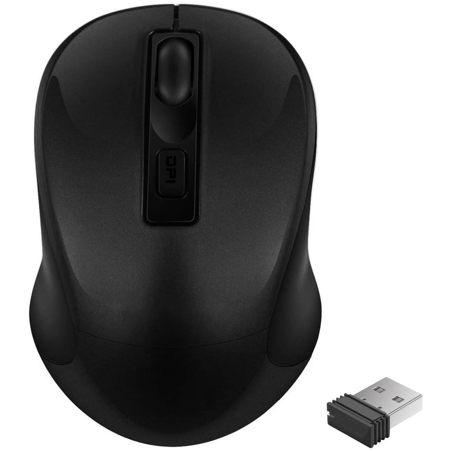 Wireless Mouse, 2.4G Portable Slim Cordless Mouse Less Noise for Laptop with 4 Buttons, AA Battery Included, USB Mouse for Laptop, Deskbtop, Black