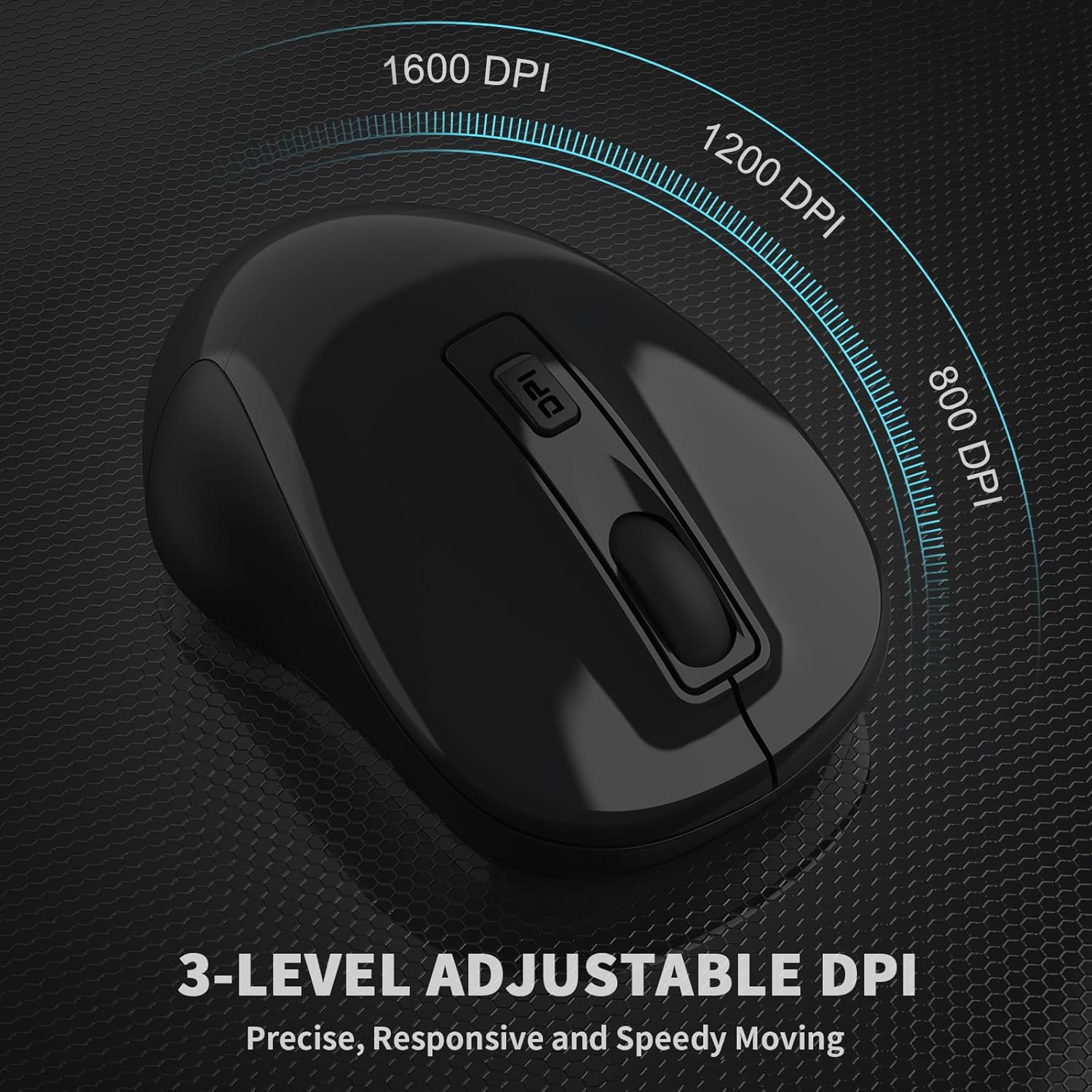 Wireless Mouse, 2.4G Portable Slim Cordless Mouse Less Noise for Laptop with 4 Buttons, AA Battery Included, USB Mouse for Laptop, Deskbtop, Black