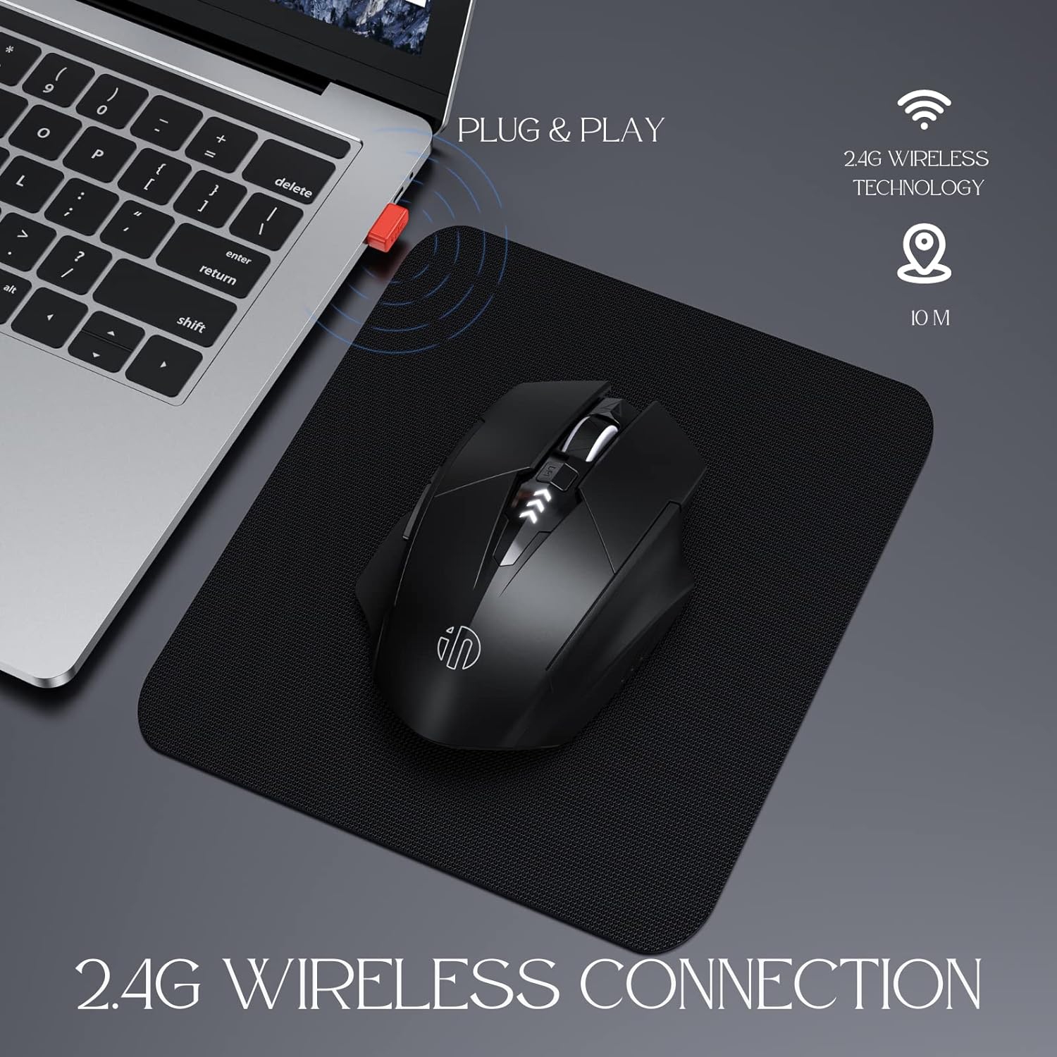 Wireless Mouse,Rechargeable Mouse Wireless 2.4G USB Computer Mouse 3 Levels DPI,Silent Wireless Mice for Laptop PC Computer, 2.4g-black
