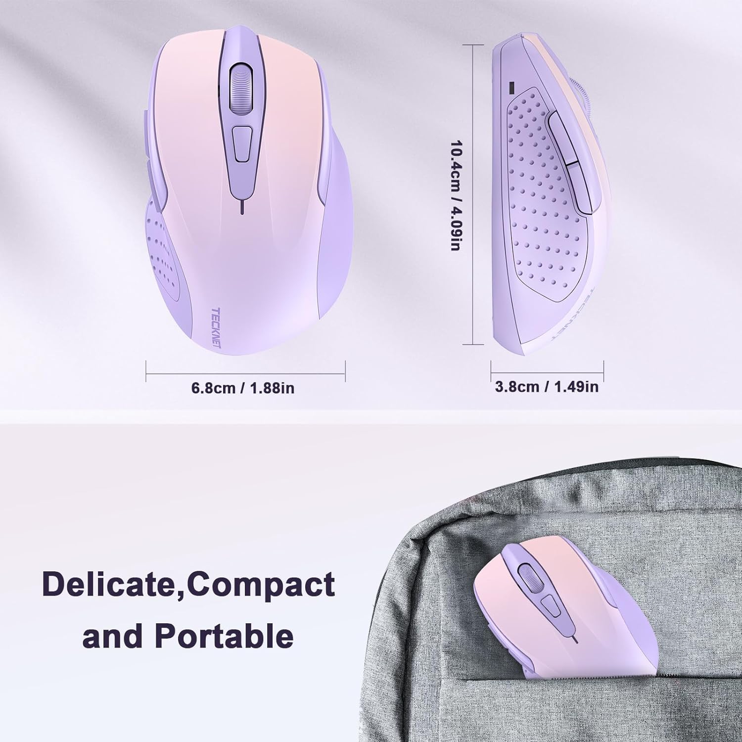 2.4G Wireless Mouse for Laptop, PC, Computer, 6 Buttons 2600 DPI, 5 Adjustment Levels, Gradient Lavender