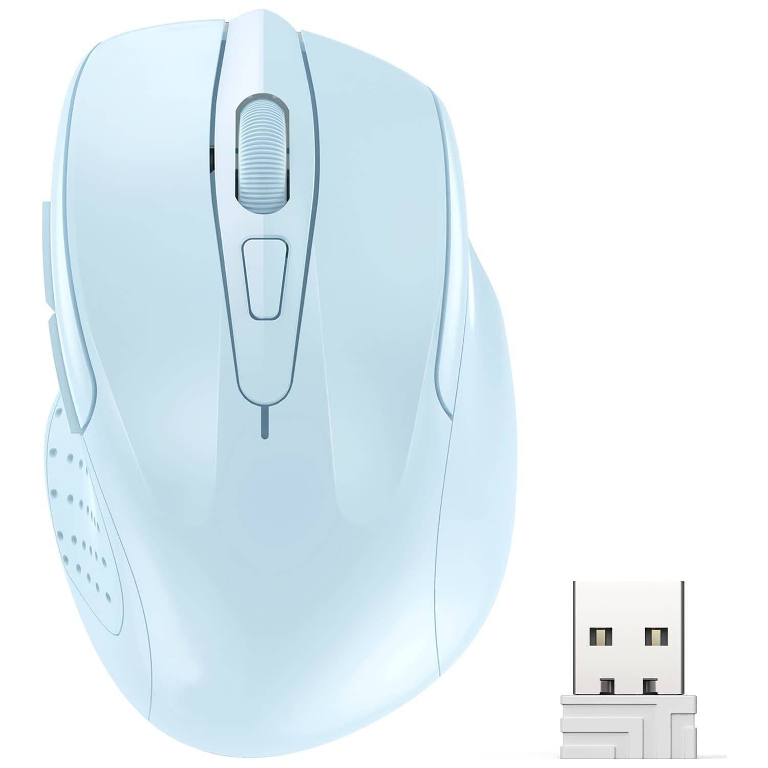 Souris sans fil 2,4 GHz pour portable, PC, ordinateur, 2600&nbsp;ppp à 6 boutons, 5 niveaux de réglage, bleu clair