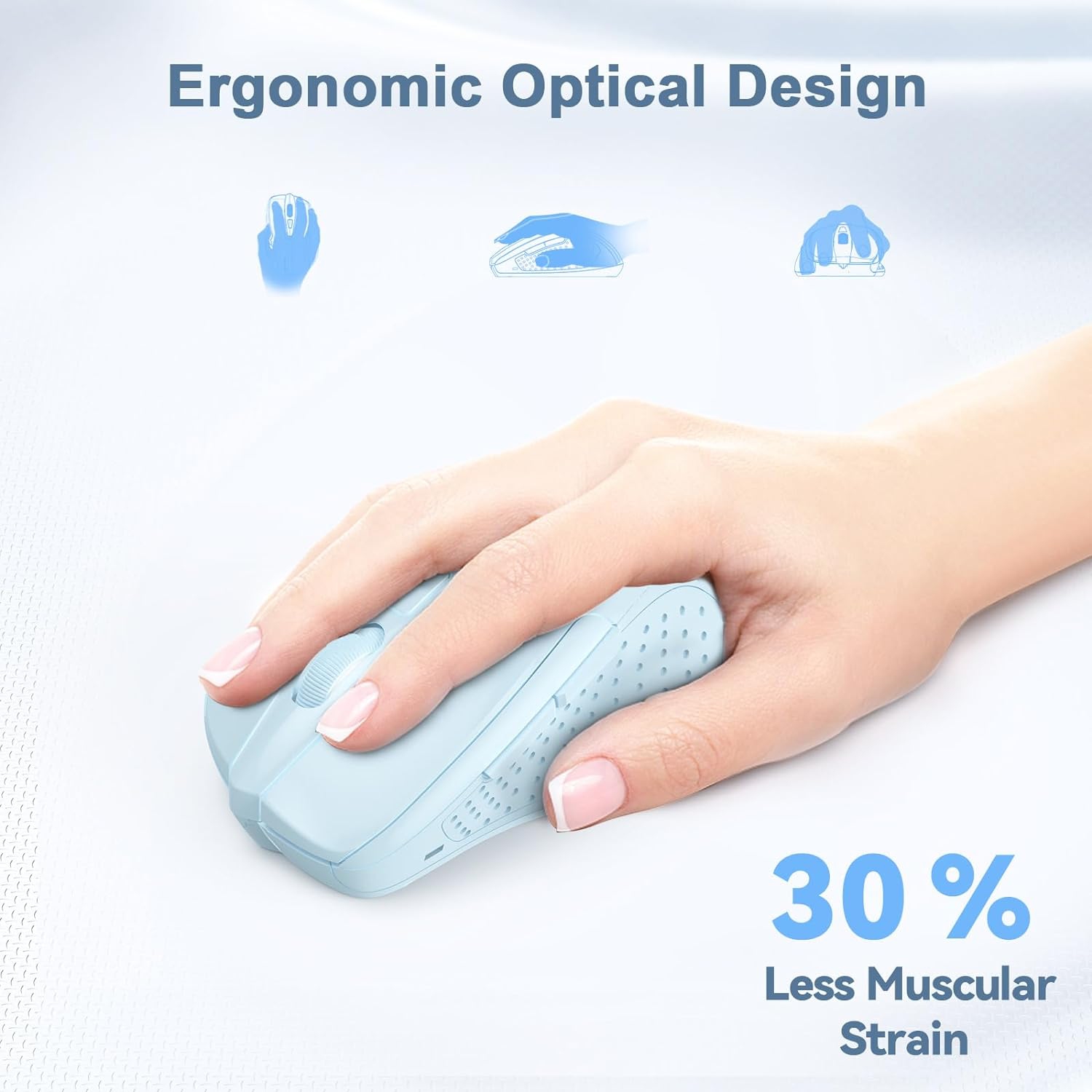 2.4G Wireless Mouse for Laptop, PC, Computer, 6 Buttons 2600 DPI, 5 Adjustment Levels, Lightblue