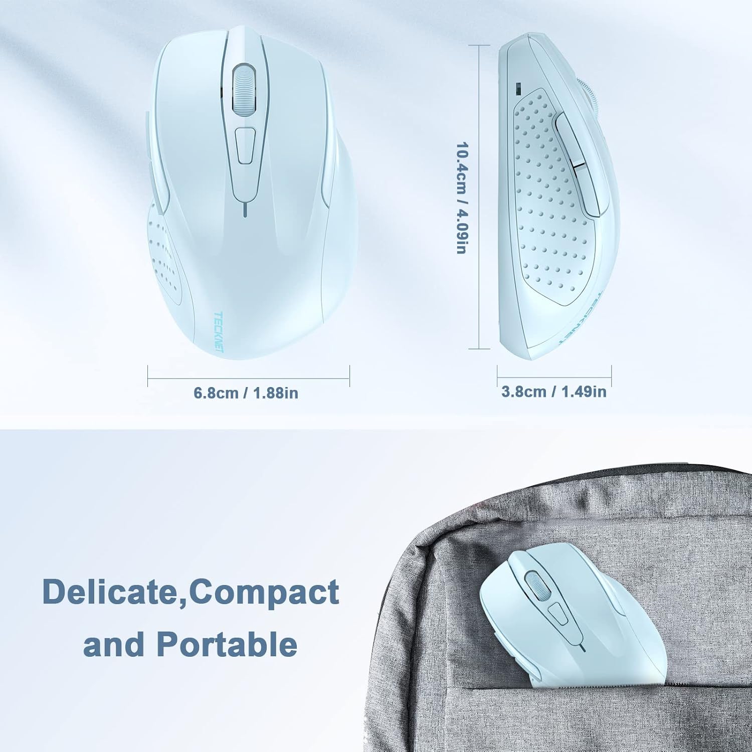 2.4G Wireless Mouse for Laptop, PC, Computer, 6 Buttons 2600 DPI, 5 Adjustment Levels, Lightblue