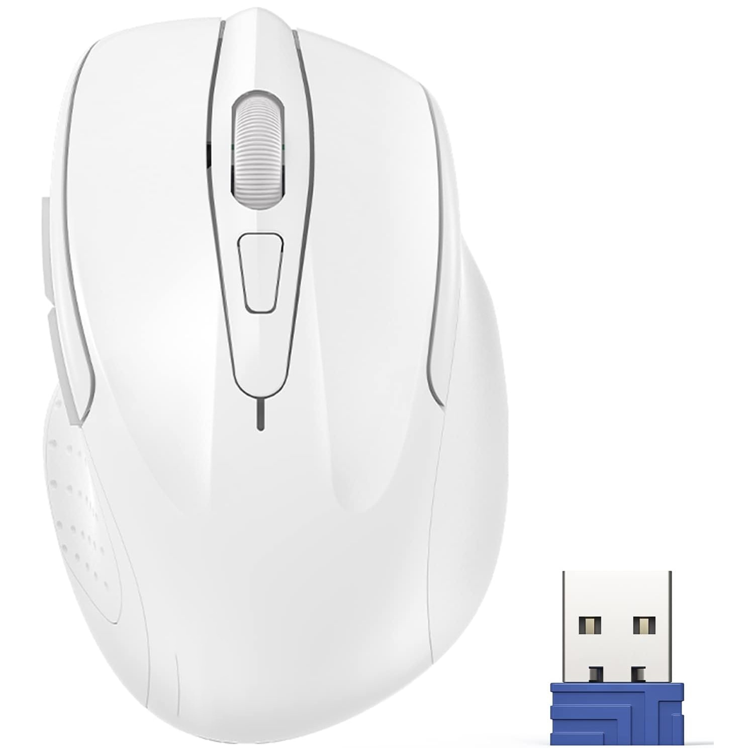 2.4G Wireless Mouse for Laptop, PC, Computer, 6 Buttons 2600 DPI, 5 Adjustment Levels, White