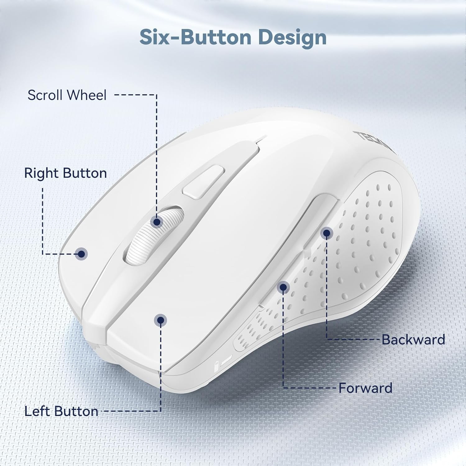 Souris sans fil 2,4 GHz pour portable, PC, ordinateur, 2600 ppp à 6 boutons, 5 niveaux de réglage, blanc