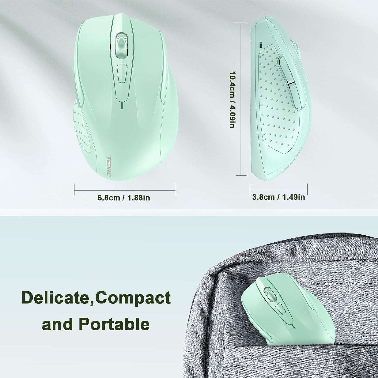 2.4G Wireless Mouse for Laptop, PC, Computer, 6 Buttons 2600 DPI, 5 Adjustment Levels, Green