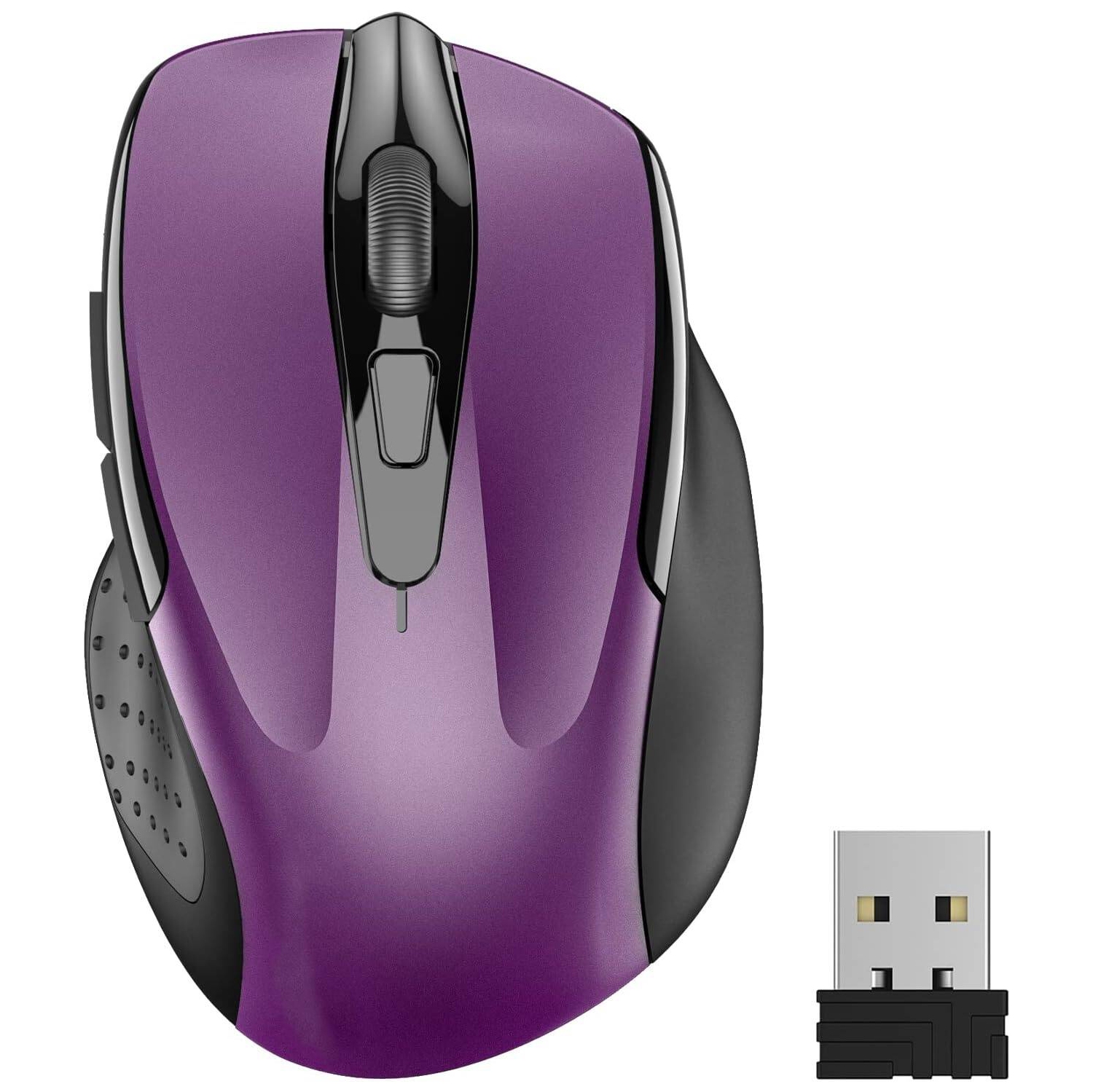 2.4G Wireless Mouse for Laptop, PC, Computer, 6 Buttons 2600 DPI, 5 Adjustment Levels, Purple