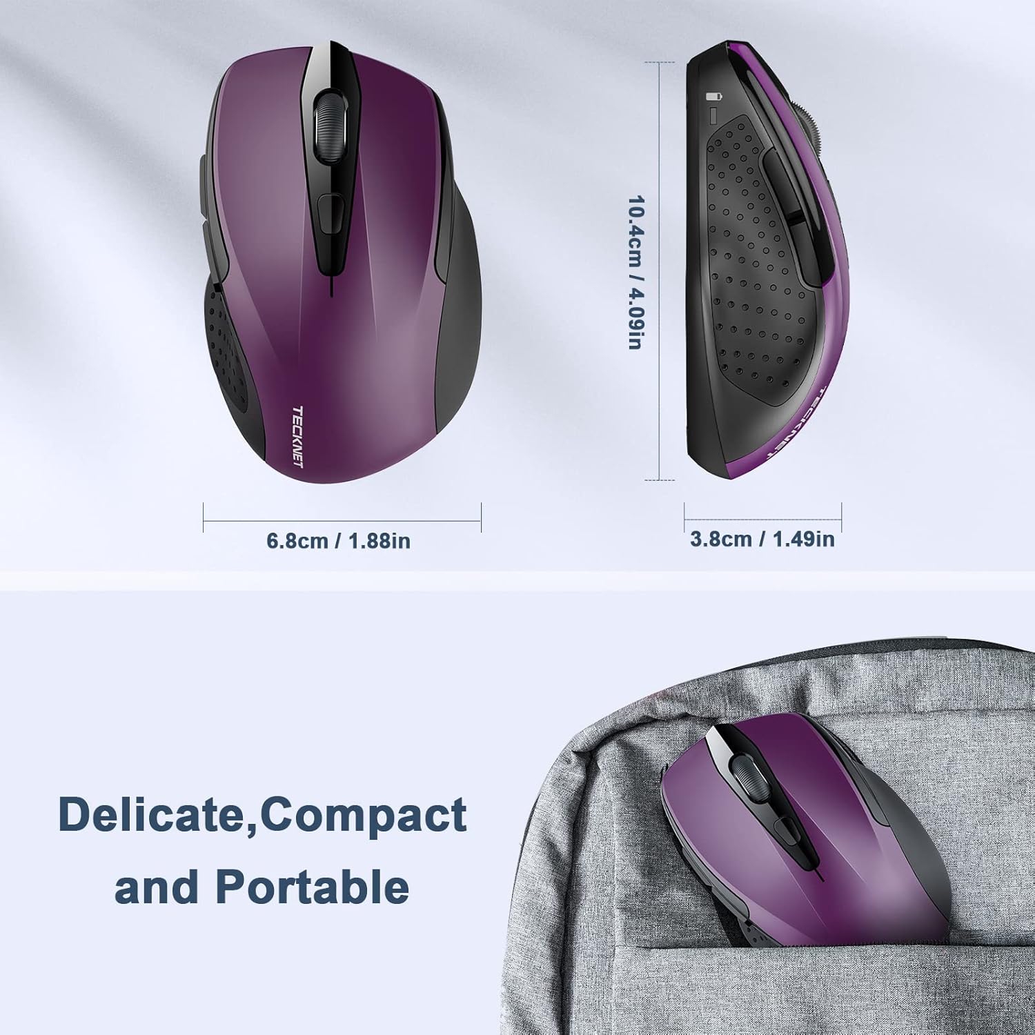 2.4G Wireless Mouse for Laptop, PC, Computer, 6 Buttons 2600 DPI, 5 Adjustment Levels, Purple