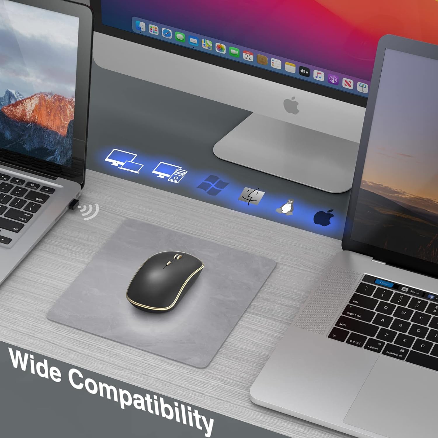 2.4G Computer Mouse Wireless, Silent Wireless Mouse, Portable Ergonomic Wireless Mouse with 5 Adjustable DPI Levels, Cordless Mouse for Desktop,