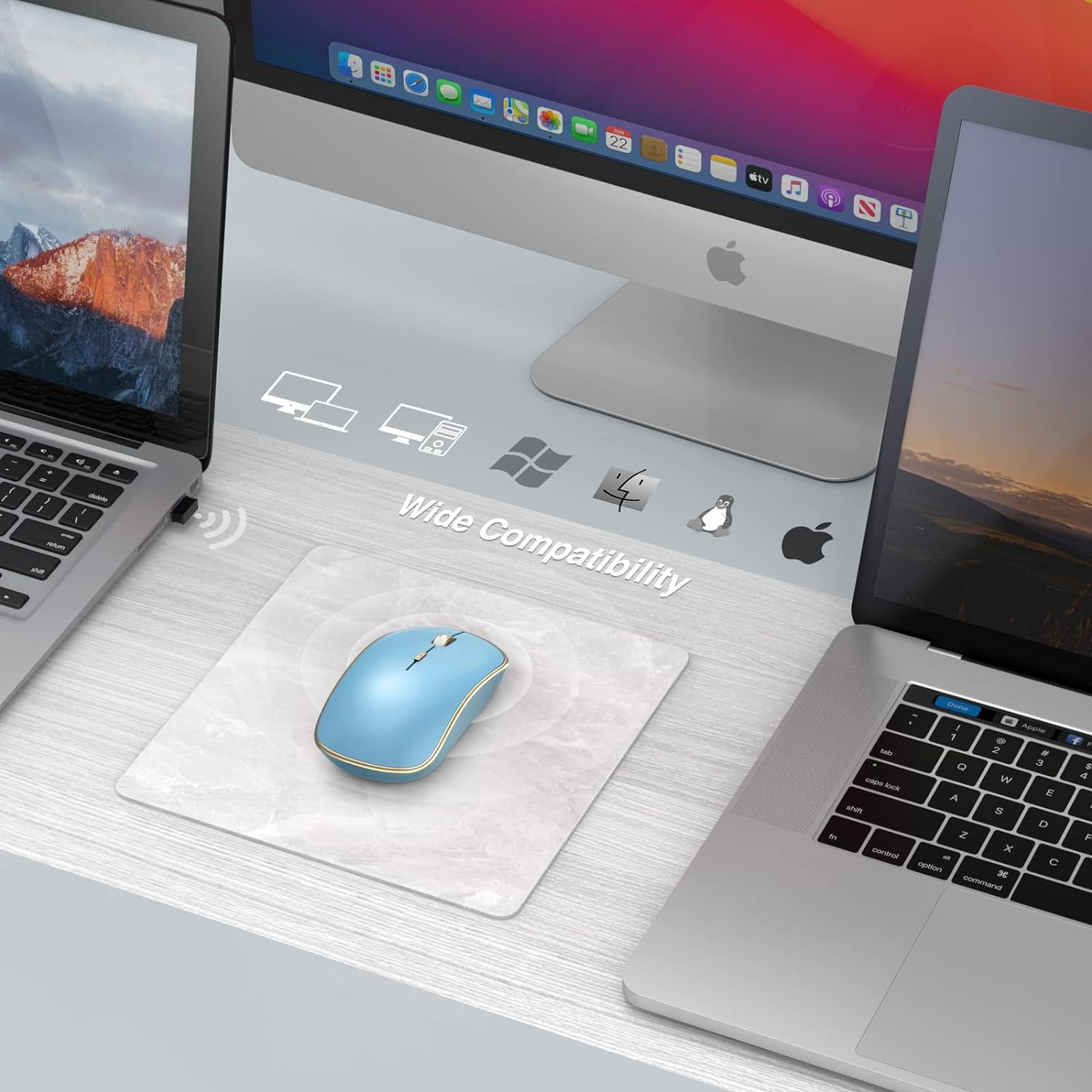 2.4G Computer Mouse Wireless, Silent Wireless Mouse, Portable Ergonomic Wireless Mouse with 5 Adjustable DPI Levels, Cordless Mouse for Desktop,