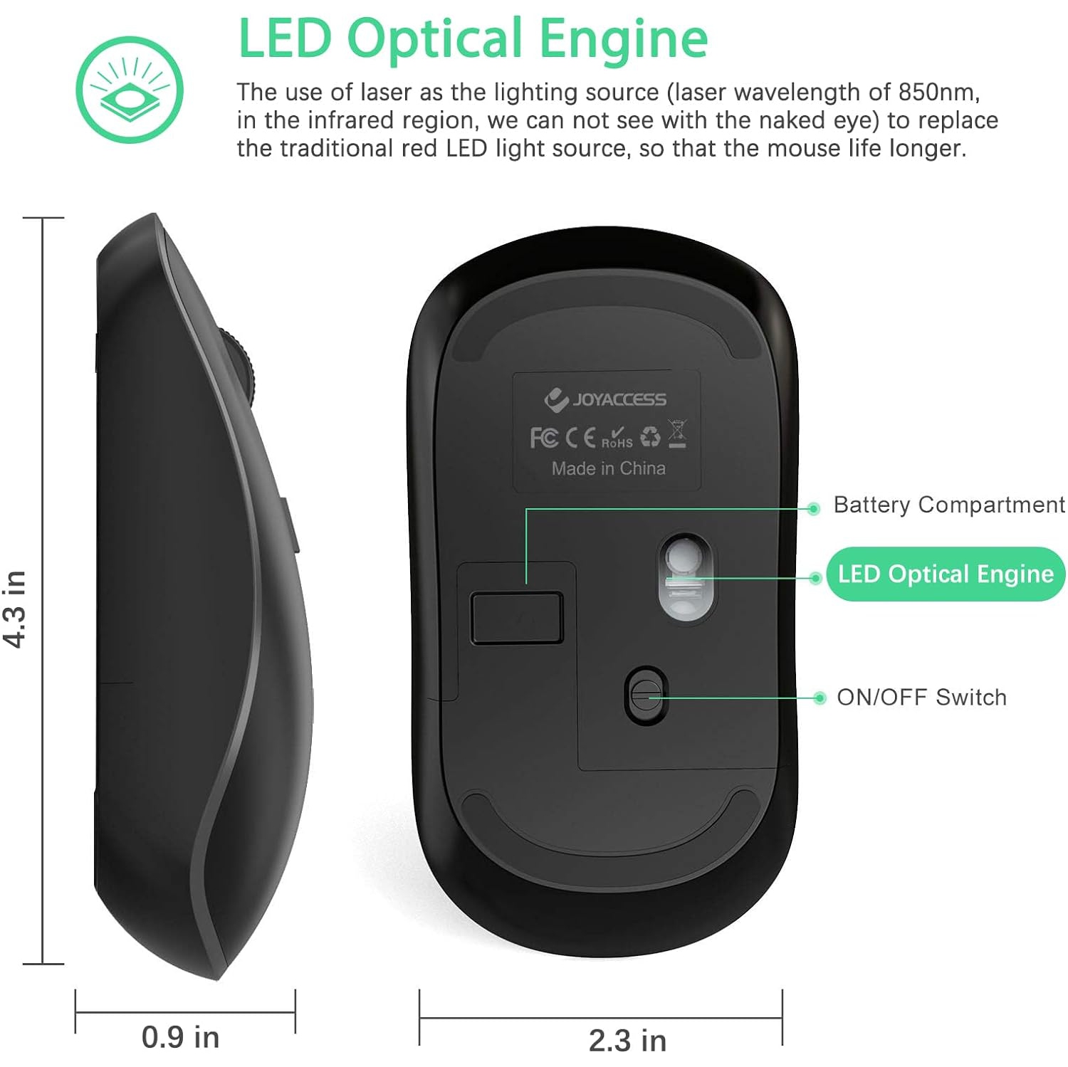 2.4G Computer Mouse Wireless, Silent Wireless Mouse, Portable Ergonomic Wireless Mouse with 5 Adjustable DPI Levels, Cordless Mouse for Desktop,