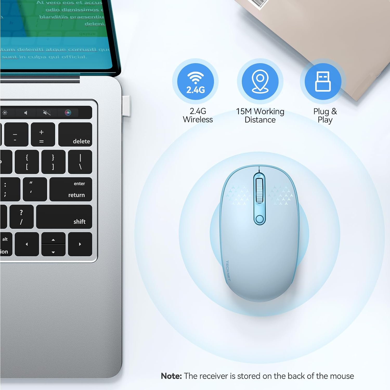 Wireless Mouse, 2.4G Quiet Computer Mouse with USB Receiver, 4 Buttons Portable Cordless Mice for Laptop, PC, Blue