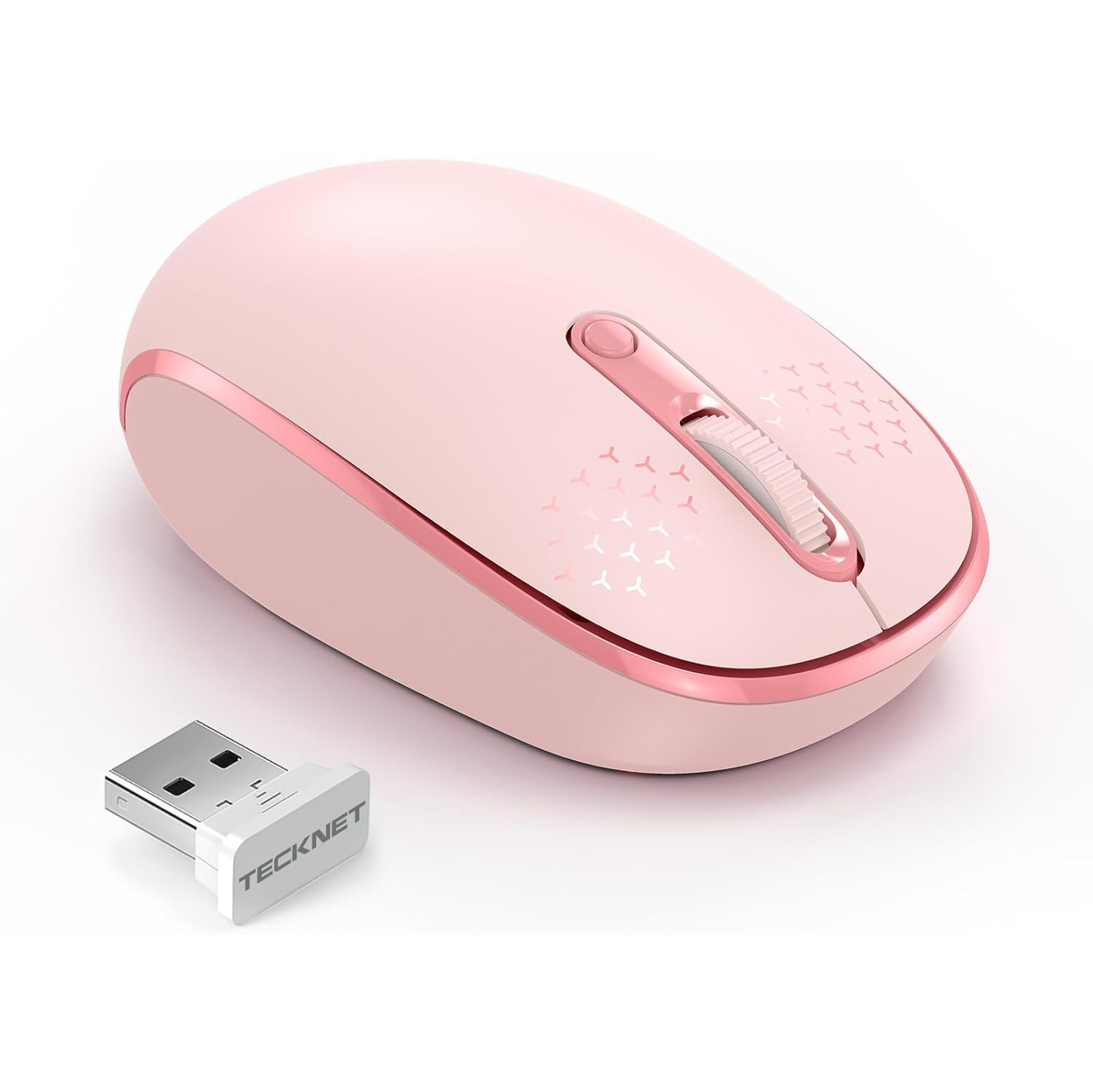 Wireless Mouse, 2.4G Quiet Computer Mouse with USB Receiver, 4 Buttons Portable Cordless Mice for Laptop, PC, Pink