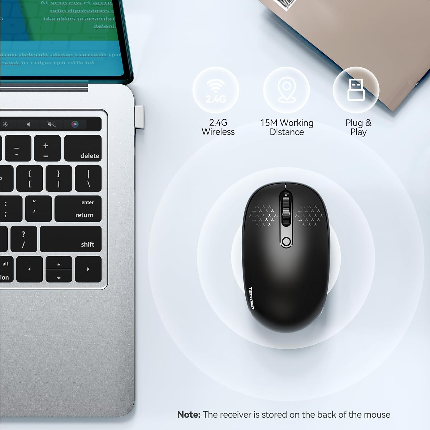 Wireless Mouse, 2.4G Quiet Computer Mouse with USB Receiver, 4 Buttons Portable Cordless Mice for Laptop, PC, Black