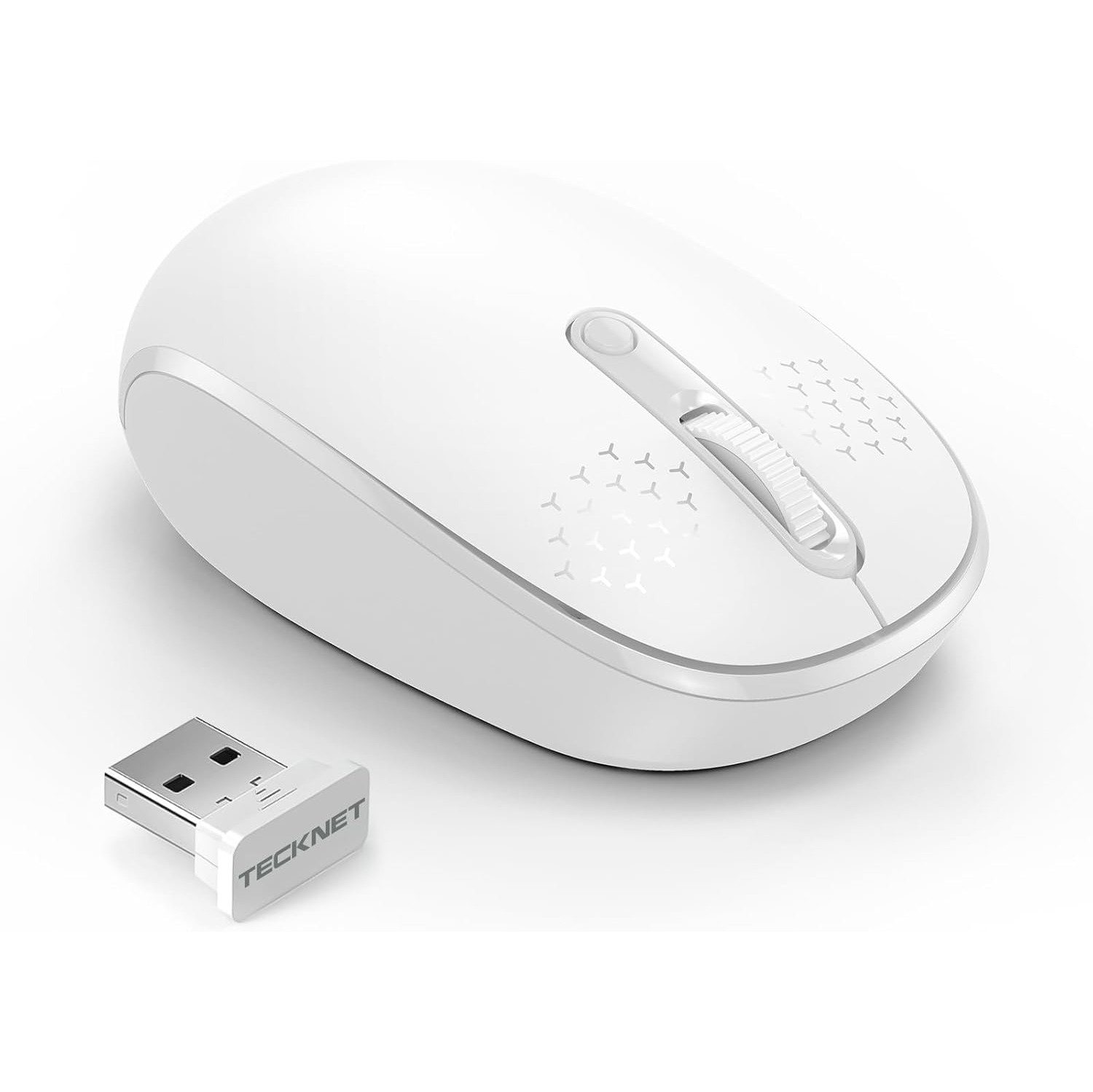 Souris sans fil, souris d'ordinateur silencieuse 2,4 GHz avec récepteur USB, souris sans fil portative à 4 boutons pour portable, PC, blanc
