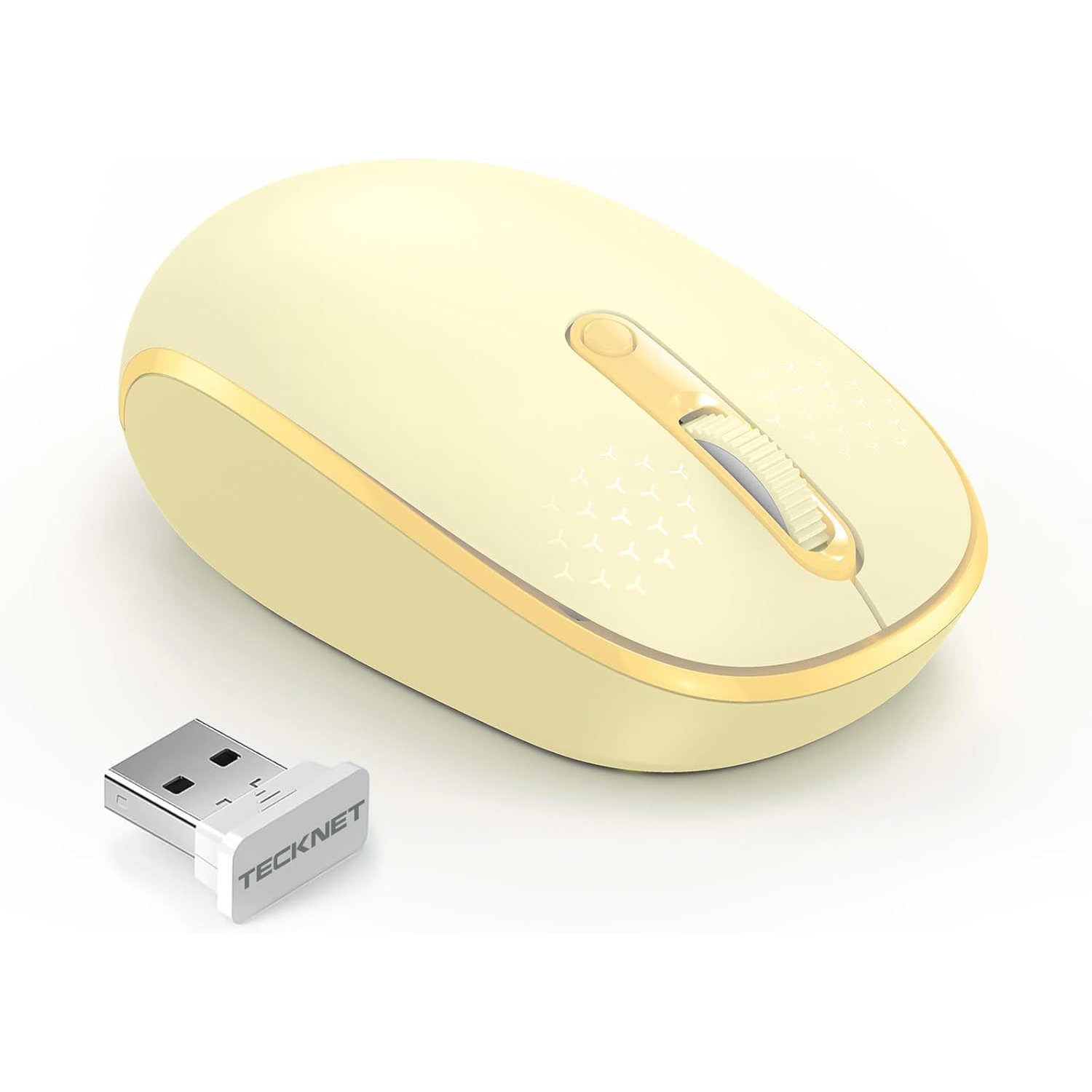 Wireless Mouse, 2.4G Quiet Computer Mouse with USB Receiver, 4 Buttons Portable Cordless Mice for Laptop, PC, Yellow