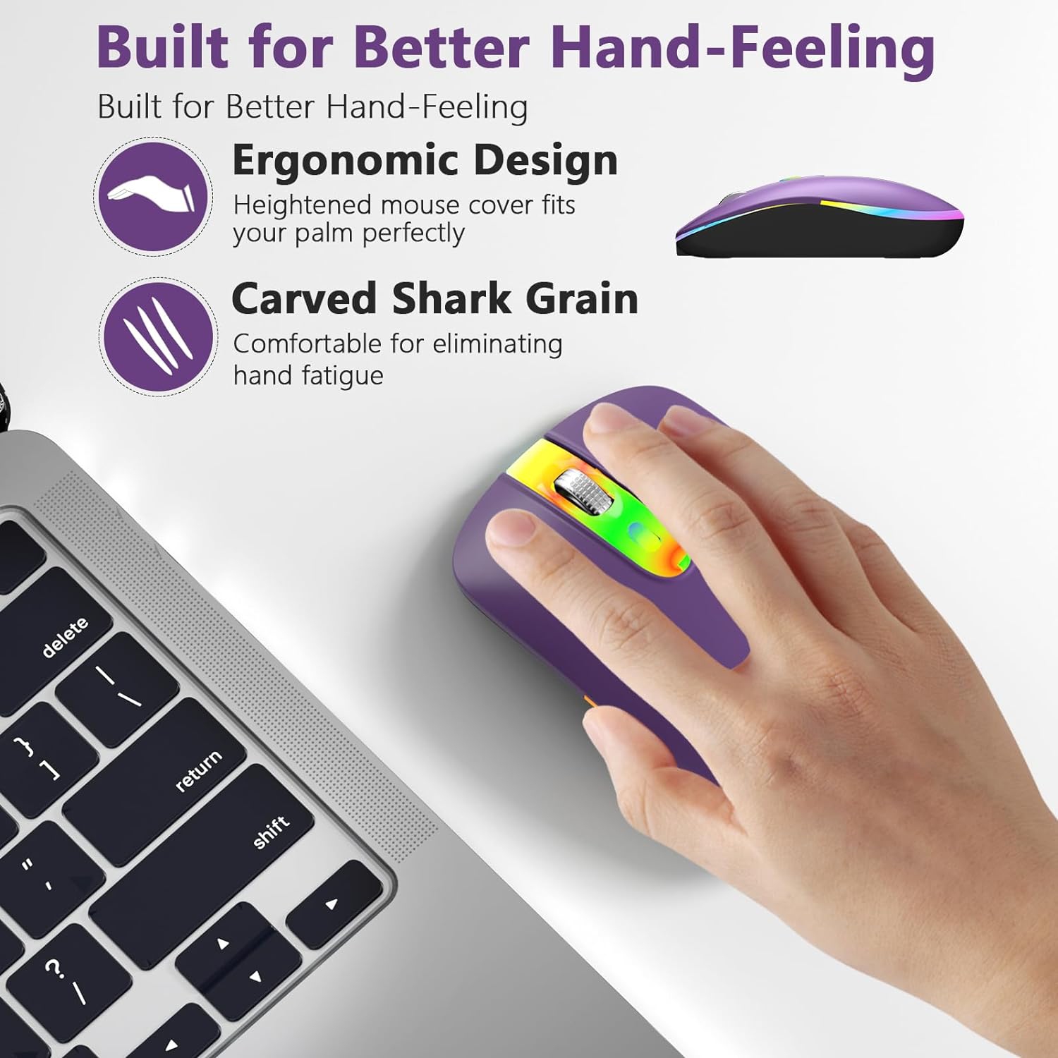 Wireless Mouse, 2.4G Portable Mouse with USB Receiver, Computer Cordless Mouse, Portable Wireless Computer Mice for Laptop, PC, Purple