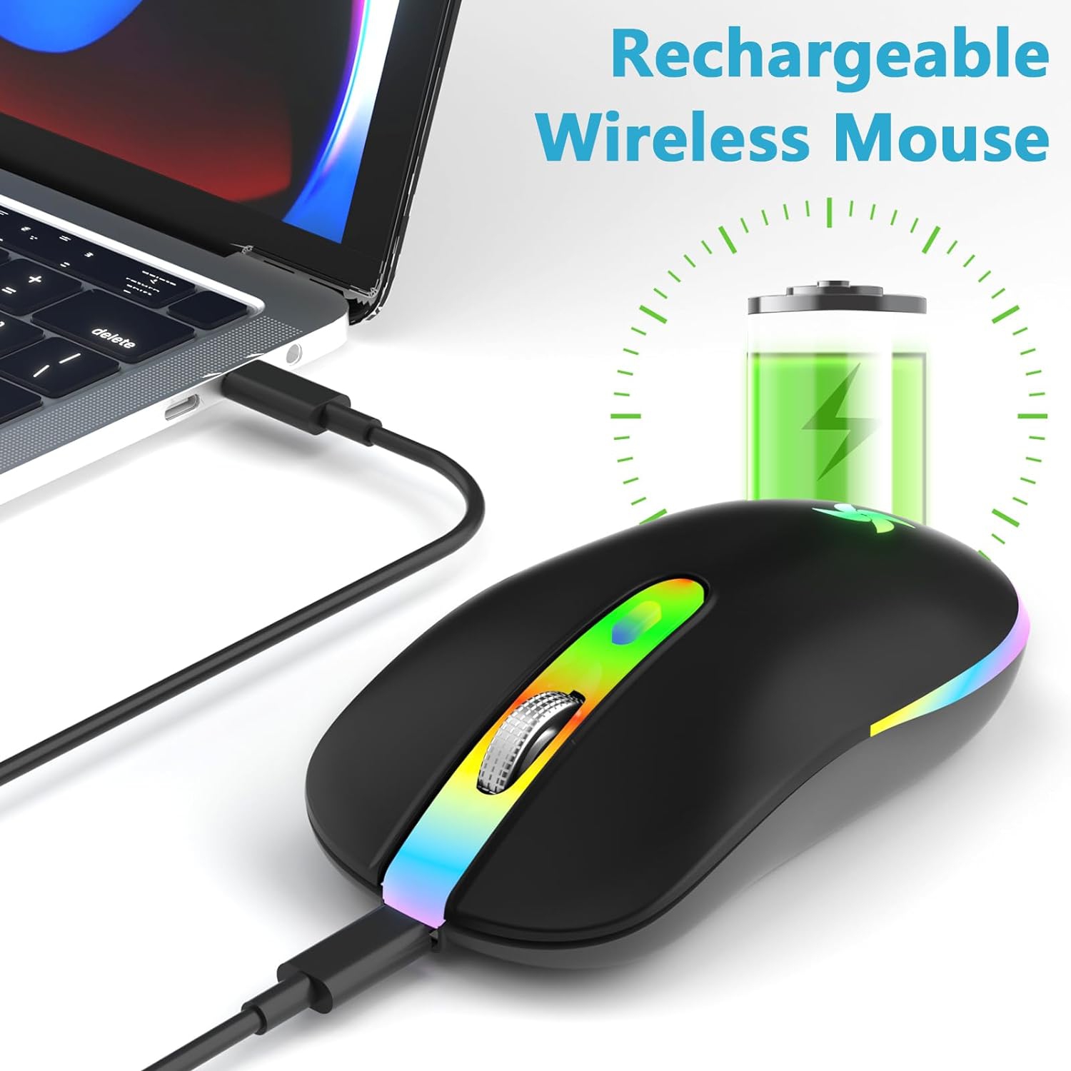 Wireless Mouse, 2.4G Portable Mouse with USB Receiver, Computer Cordless Mouse, Portable Wireless Computer Mice for Laptop, PC, Black