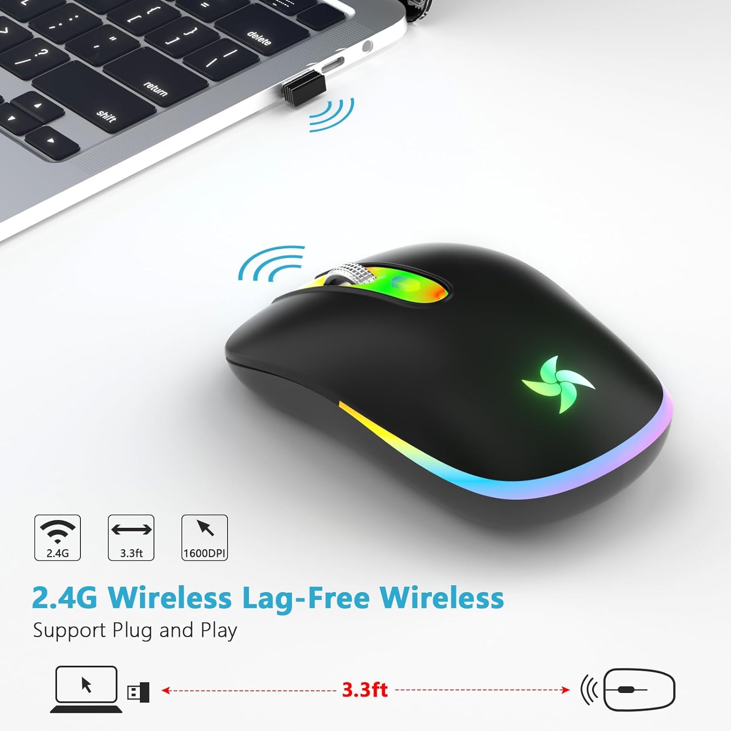 Wireless Mouse, 2.4G Portable Mouse with USB Receiver, Computer Cordless Mouse, Portable Wireless Computer Mice for Laptop, PC, Black