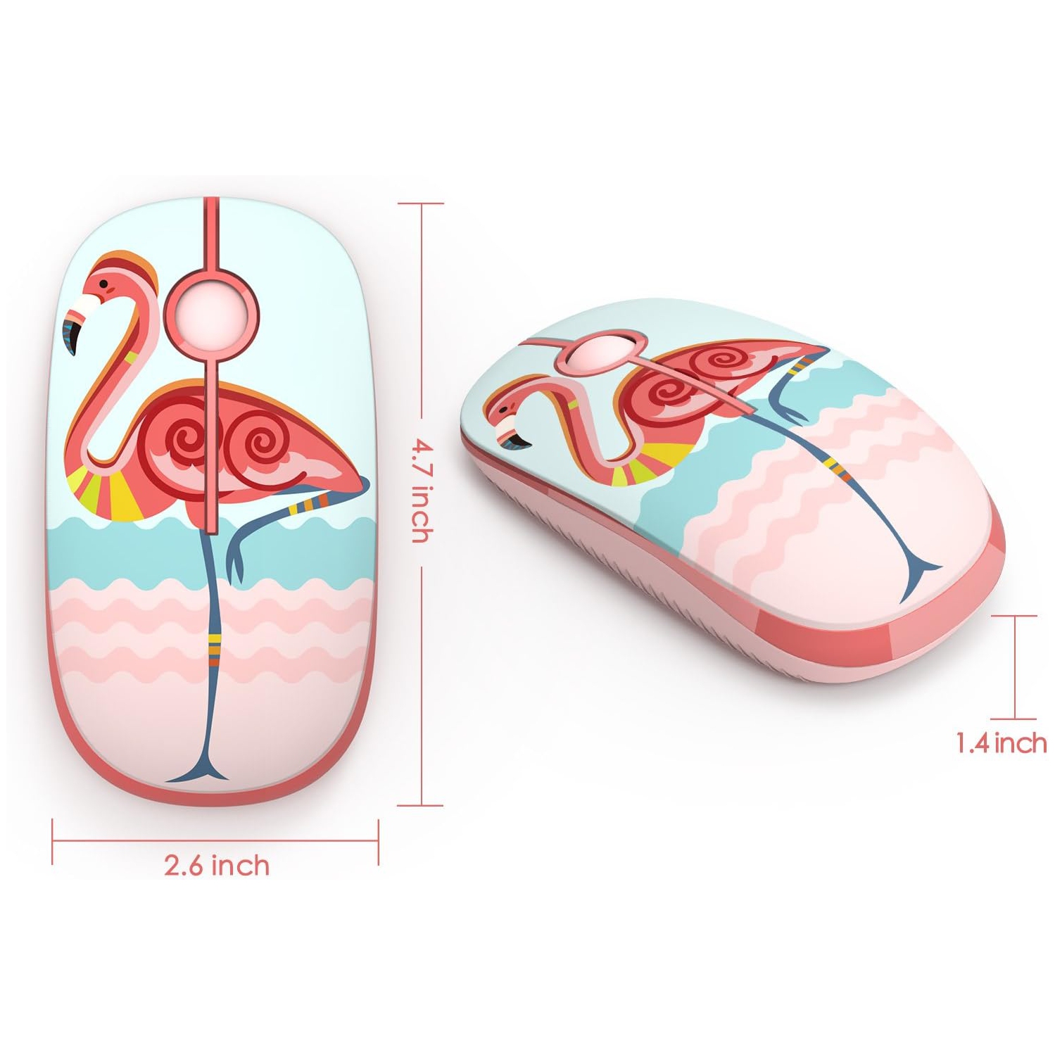 2.4G Slim Wireless Mouse Portable Computer Mouse with Nano Receiver,Mobile Optical Mice for PC, Laptop, Computer, Mac, Flamingo Pink