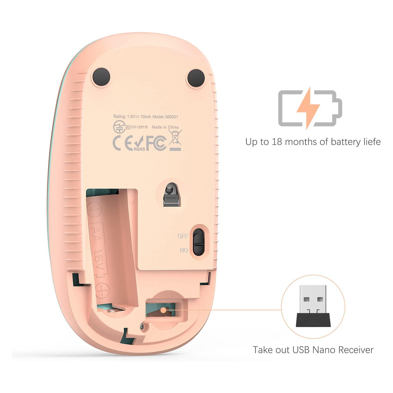 2.4G Slim Wireless Mouse Portable Computer Mouse with Nano Receiver,Mobile Optical Mice for PC, Laptop, Computer, Mac, Gradient Orange to Mint Green