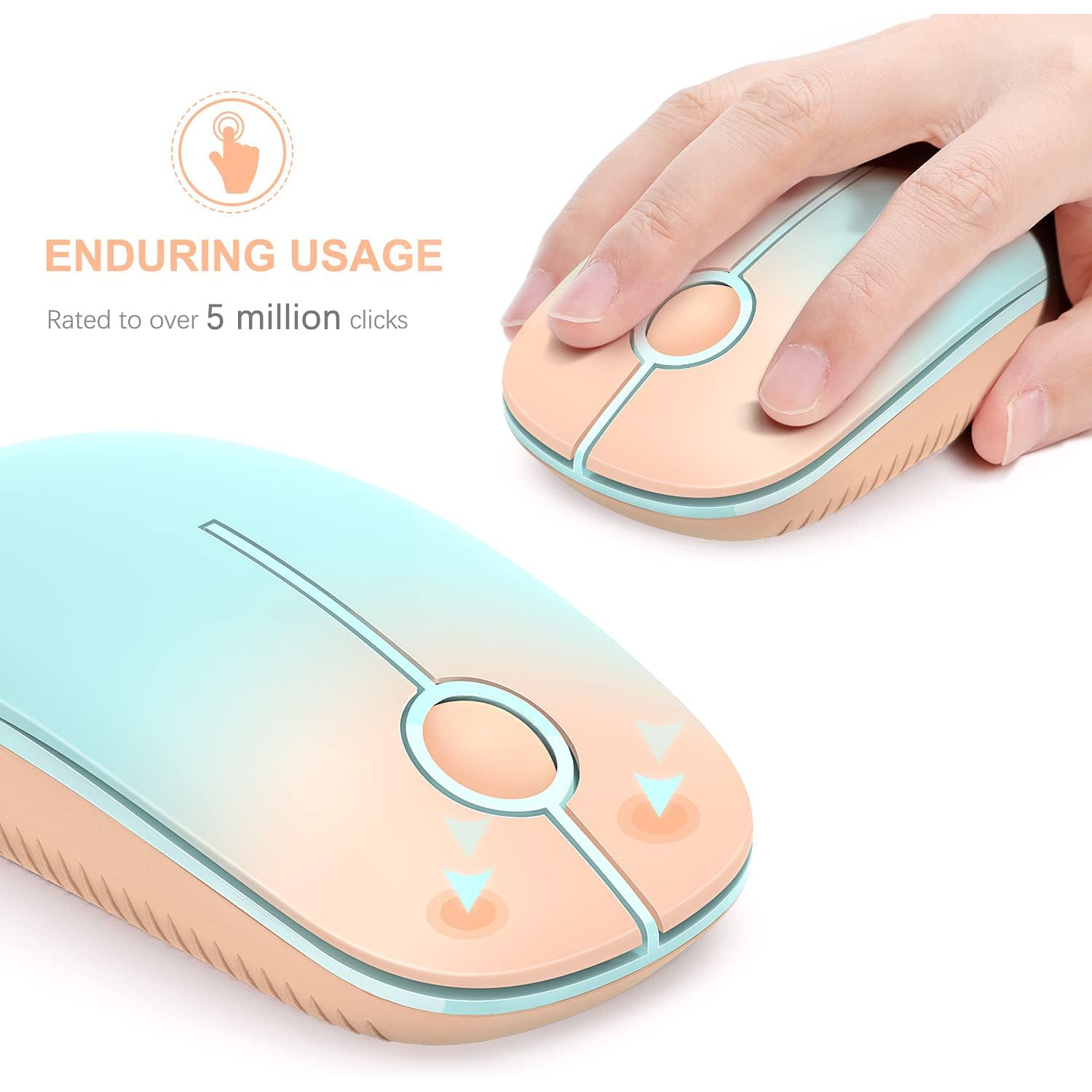 2.4G Slim Wireless Mouse Portable Computer Mouse with Nano Receiver,Mobile Optical Mice for PC, Laptop, Computer, Mac, Gradient Orange to Mint Green