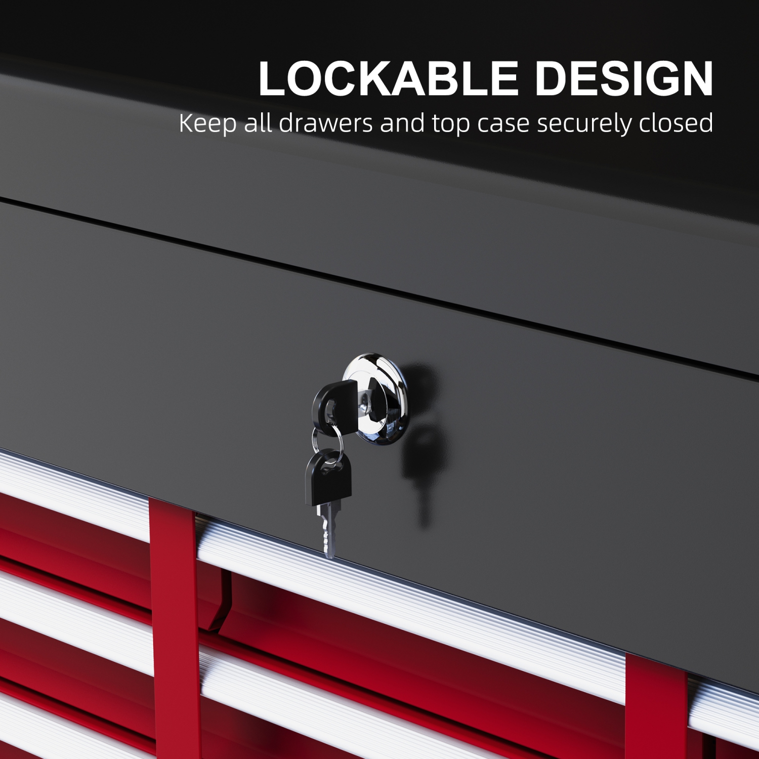 HOMCOM 6 Drawer Lockable Tool Box with Top Case, Ball Bearing Slides, 24" Portable Tool Chest for Garage, Household and Warehouse, Red