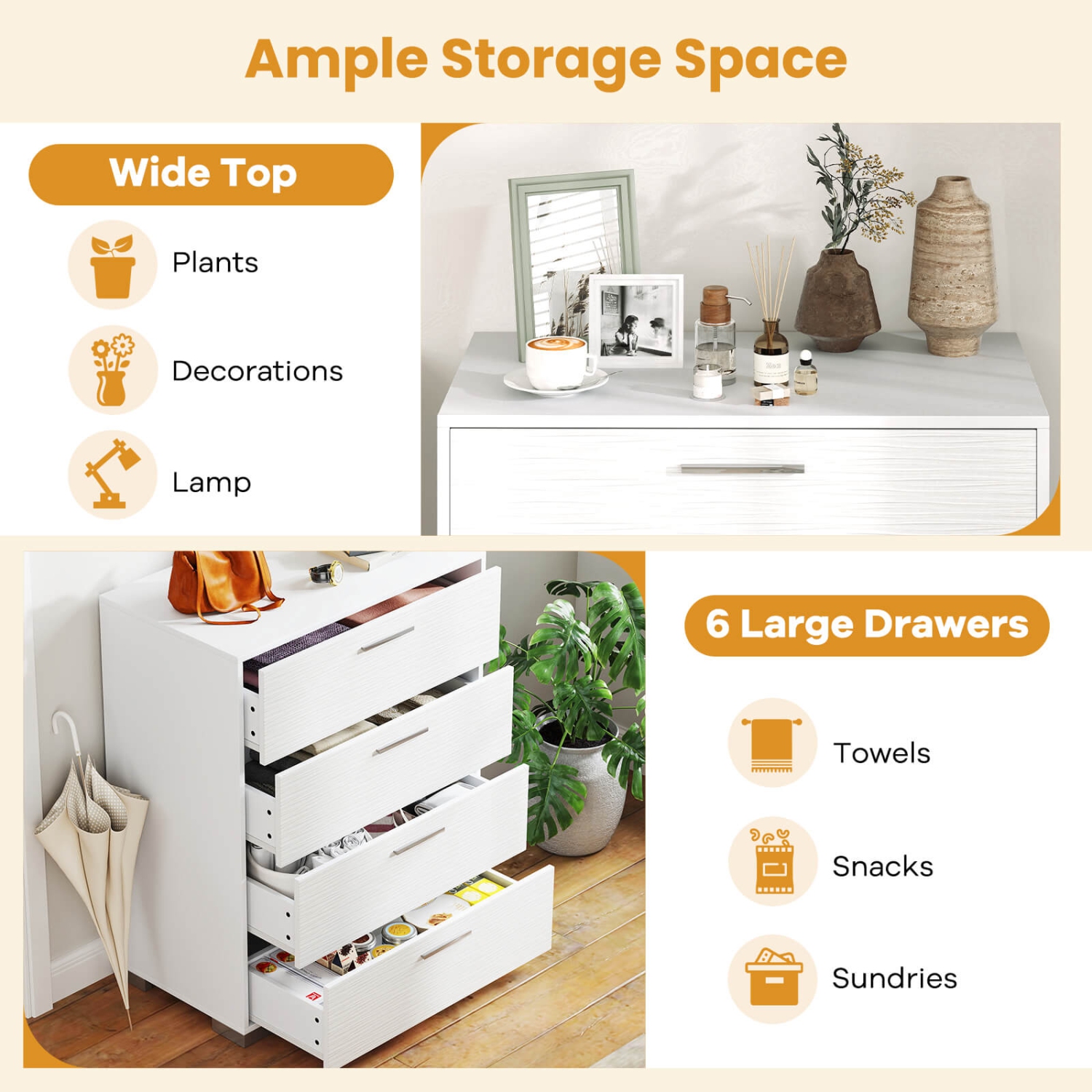 Armoire de rangement à 4 tiroirs Costway avec pattes et poignées en métal Dispositifs anti-basculement