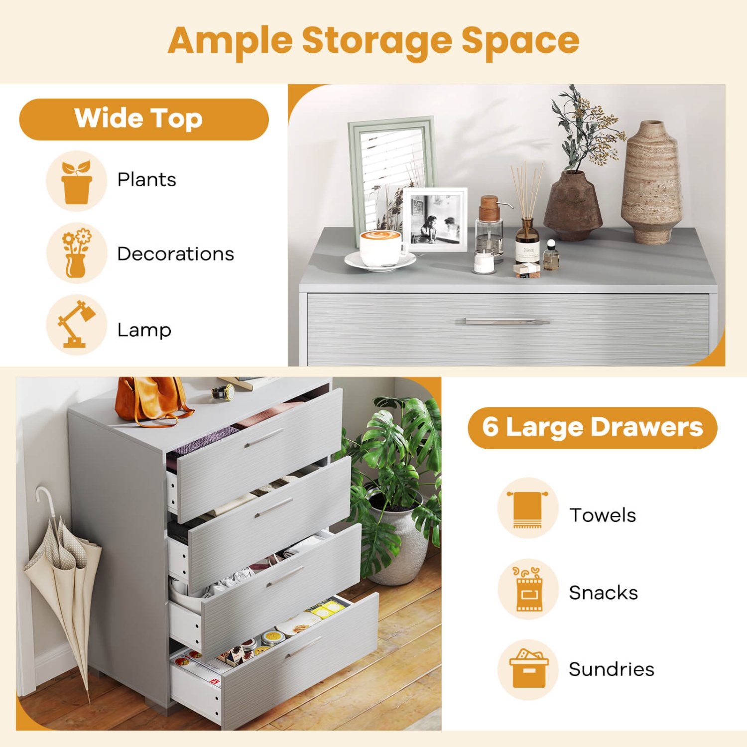 Costway 4 Drawer Storage Cabinet with Metal Legs & Handles Anti-Toppling Devices