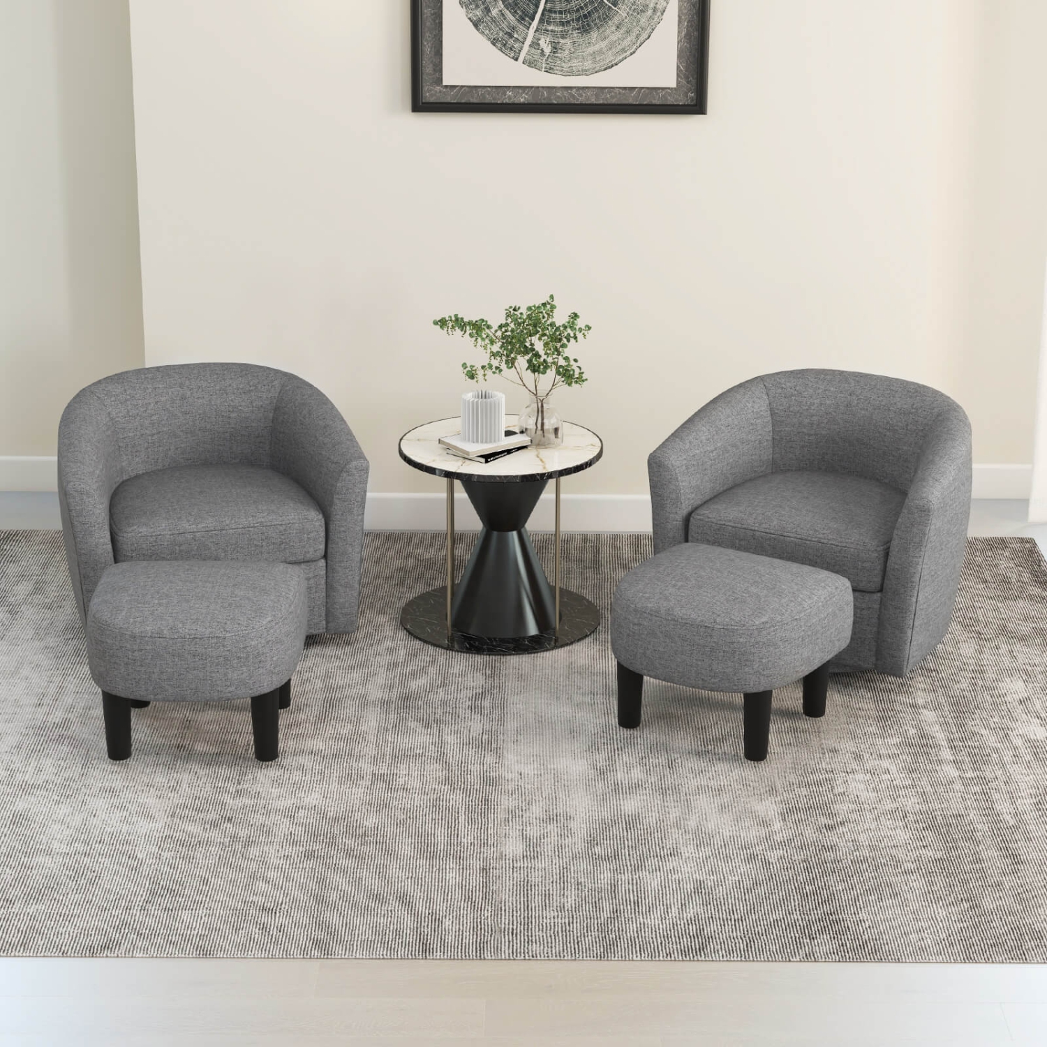 Fauteuil-baril pivotant de Costway avec repose-pieds, dossier incurvé et accoudoirs Salon Blanc crémeux/Gris/Brun