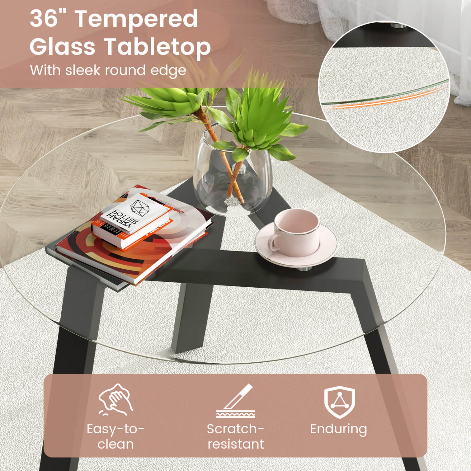 Costway 3 PCS Dining Set for 2 Round Table with 2 Chairs Solid Rubber Wood Frame Modern